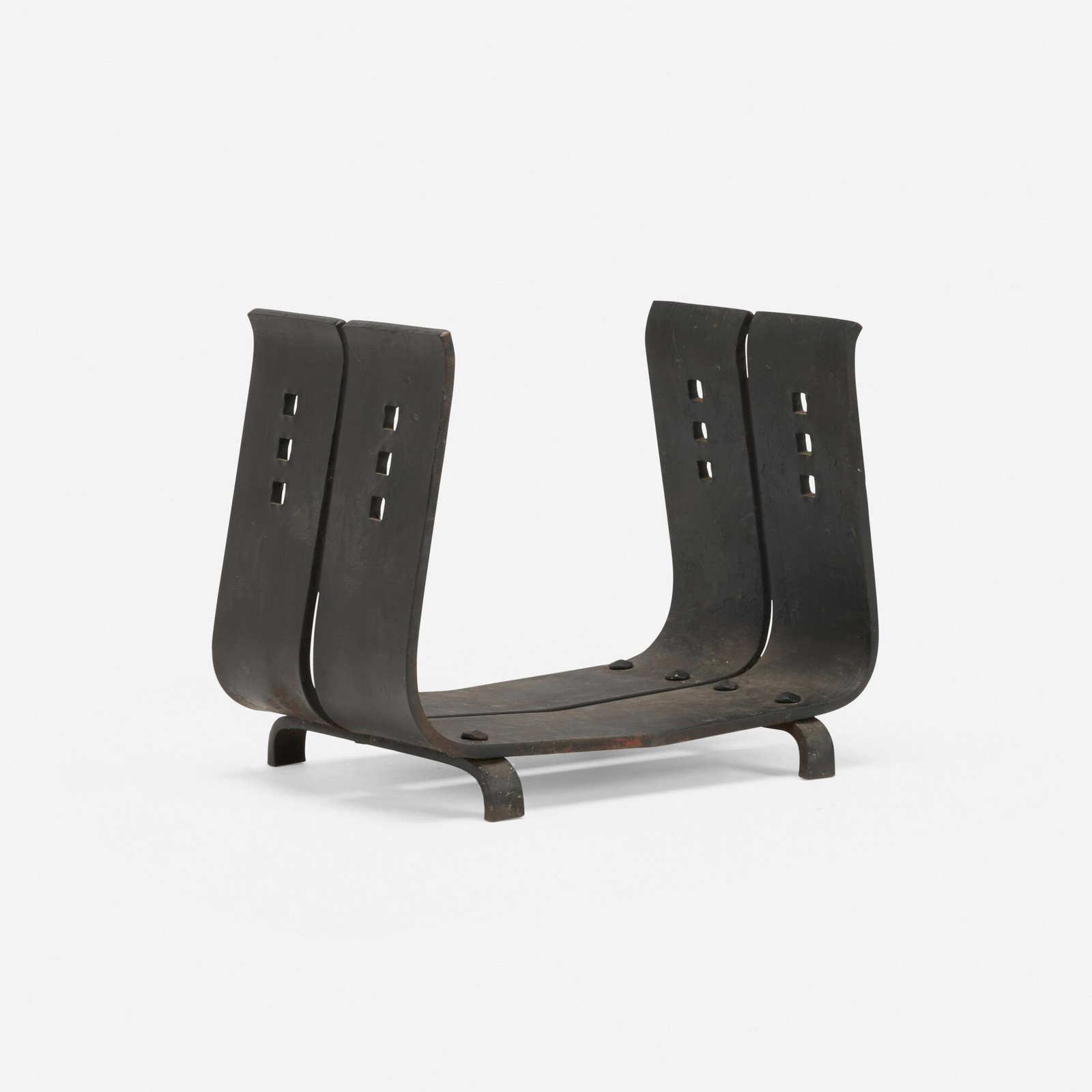 Modern, Log holder: Modern Log holder 20th century cast iron 17.5 h x 22 w x 14.25 d in (44 x 56 x 36 cm) Provenance: Collection of Mark McDonald This work will ship from Lambertville, New Jersey.