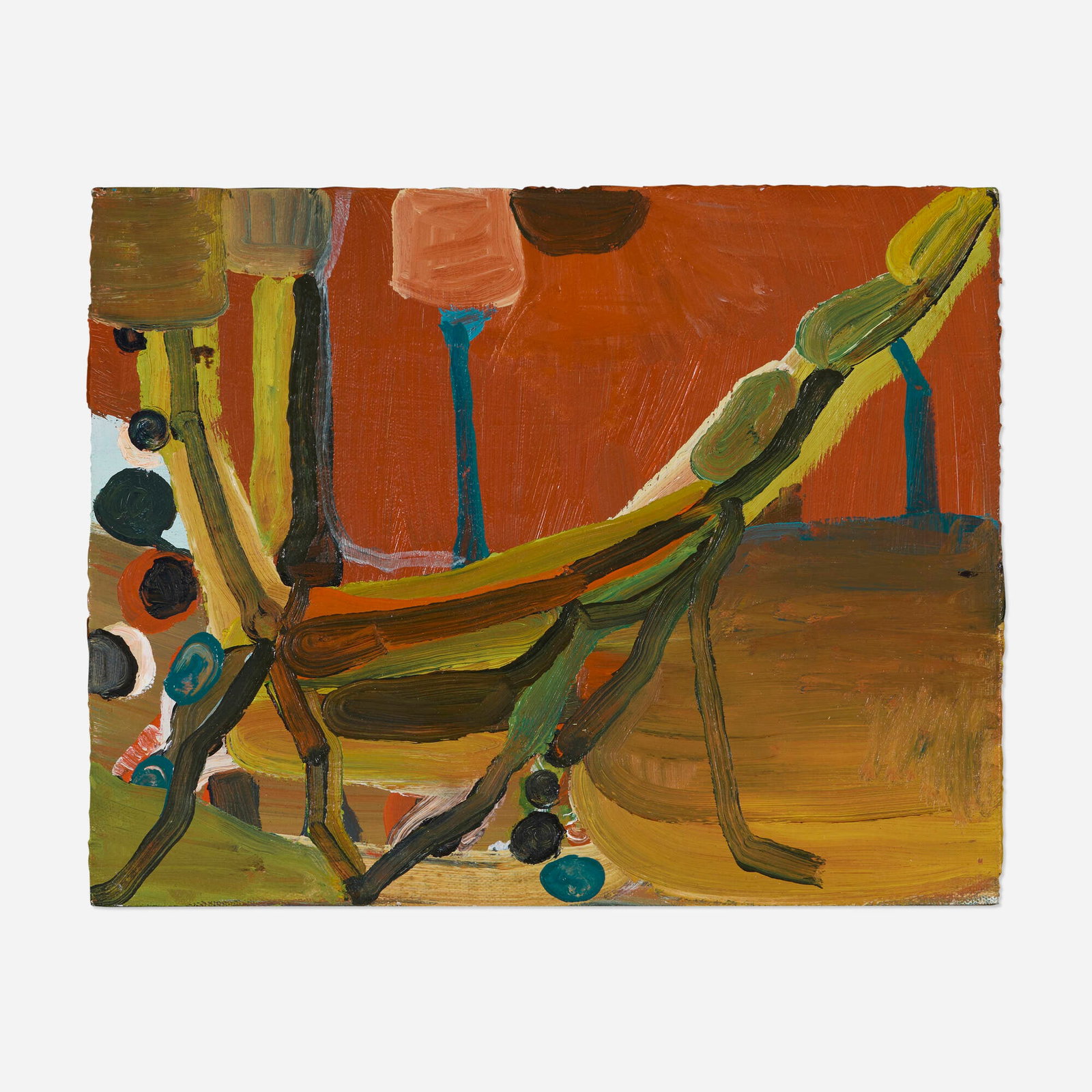 Santi Moix, Untitled (Abstraction): Santi Moix Untitled (Abstraction) 2010-2012 oil on wood panel 7.5 h x 9.5 w in (19 x 24 cm) Signed, dated, and inscribed to verso 'oil on wood panel N.Y. 2010 27x22 cm 8 1/2 x 7 1/2 Untitled S.