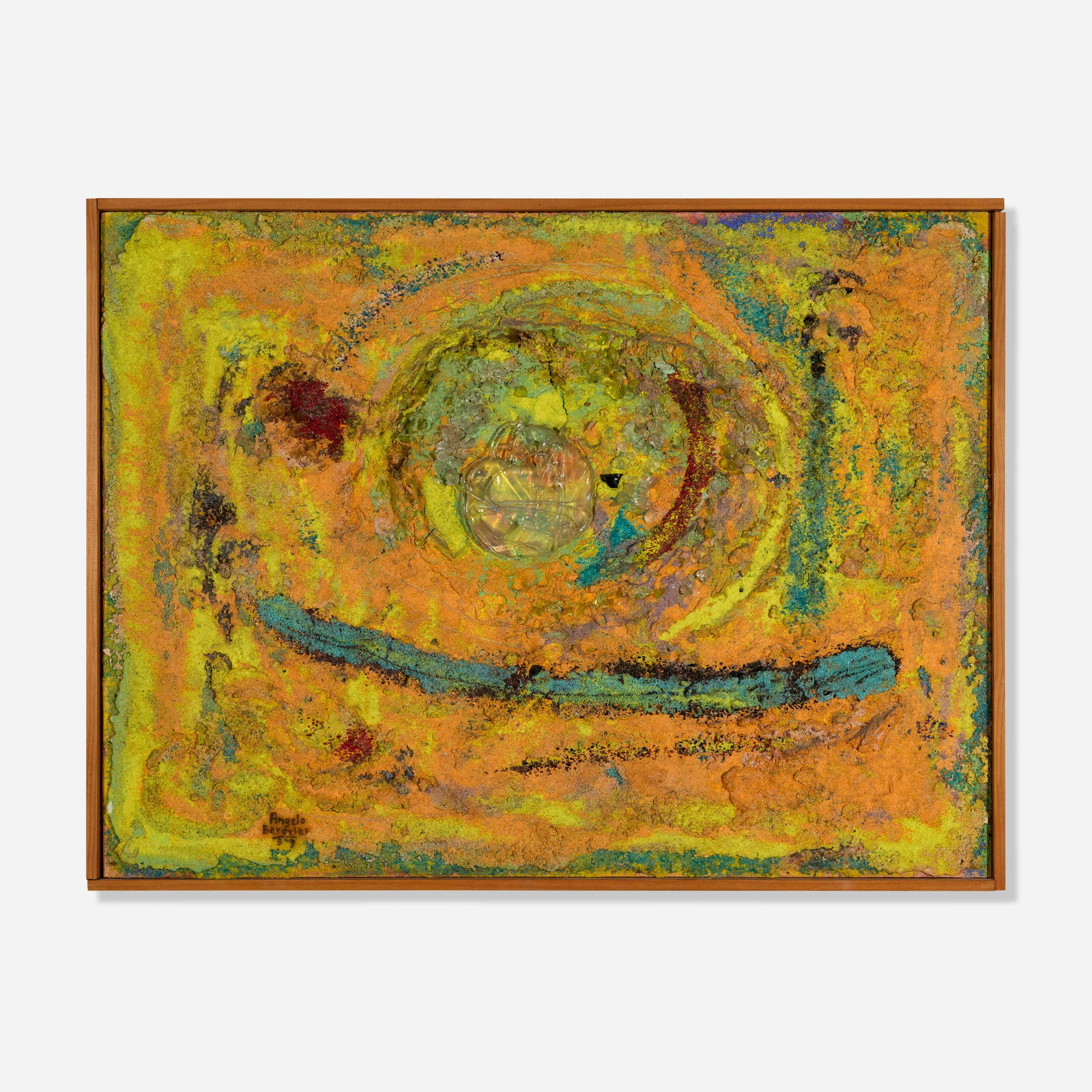 Angelo Barovier, Geogemma (Diamond of the Earth): Angelo Barovier Geogemma (Diamond of the Earth) 1959 mixed media on wood panel in artist's frame 24.625 h x 32.625 w x 1.5 d in (63 x 83 x 4 cm) Signed and dated to lower left 'Angelo Barovier