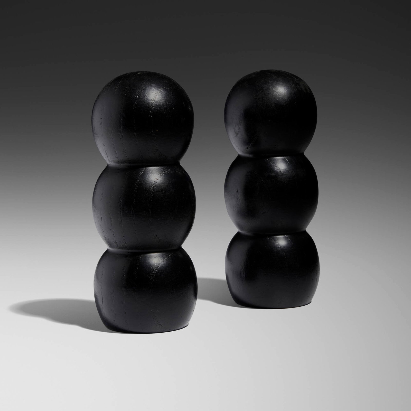 Carl Aubock III, Salt and pepper shakers model 6031, pair: Carl Aubock III Salt and pepper shakers model 6031, pair Werkstatte Carl Aubock Austria, c. 1970 carved and painted wood 6 h x 2.375 dia in (15 x 6 cm) Provenance: Collection of Mark McDonald