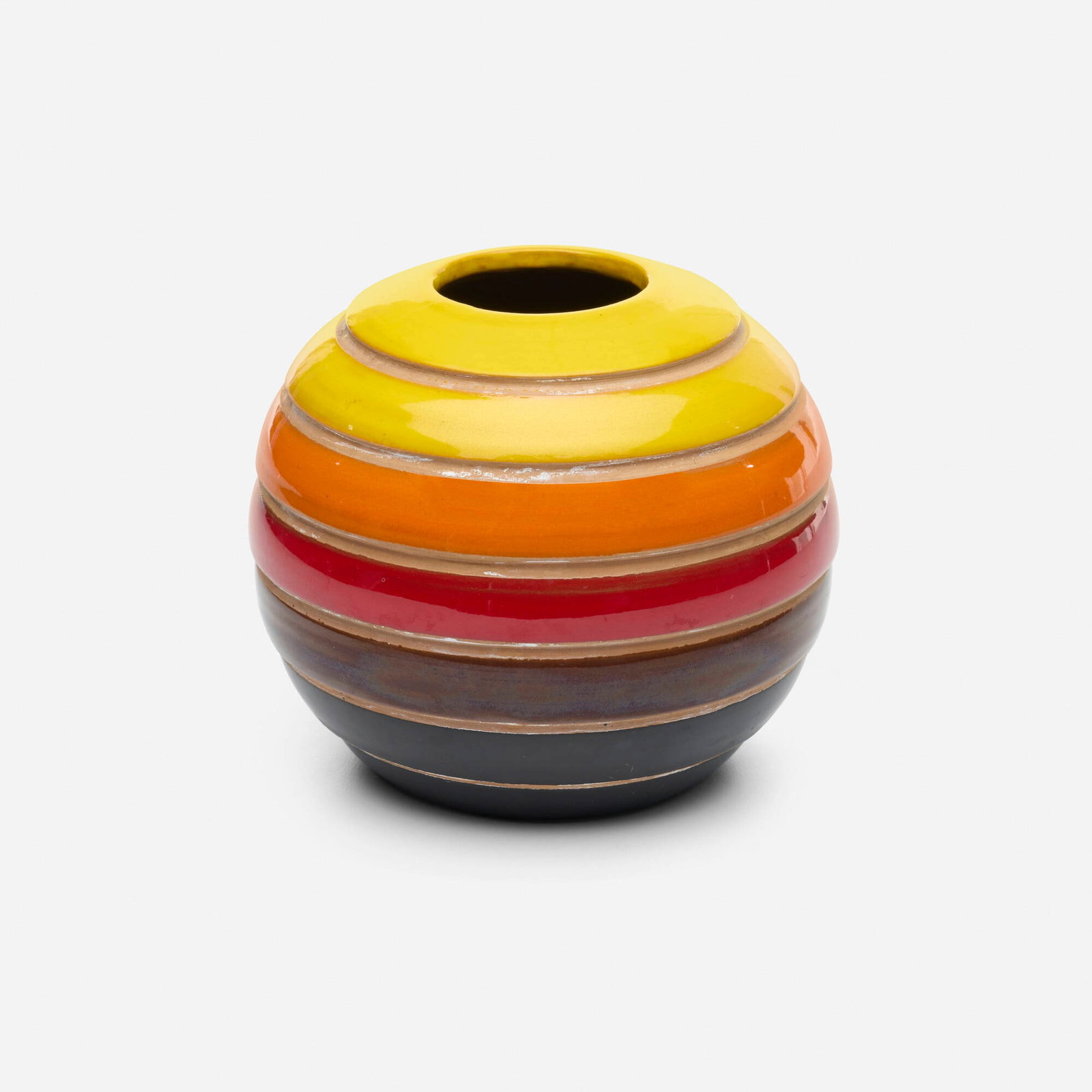 Aldo Londi, Vase: Aldo Londi Vase Bitossi Italy, c. 1965 glazed earthenware 5.5 h x 6.25 dia in (14 x 16 cm) Numbered and inscribed to underside '8512 Italy'. Provenance: Collection of Mark McDo
