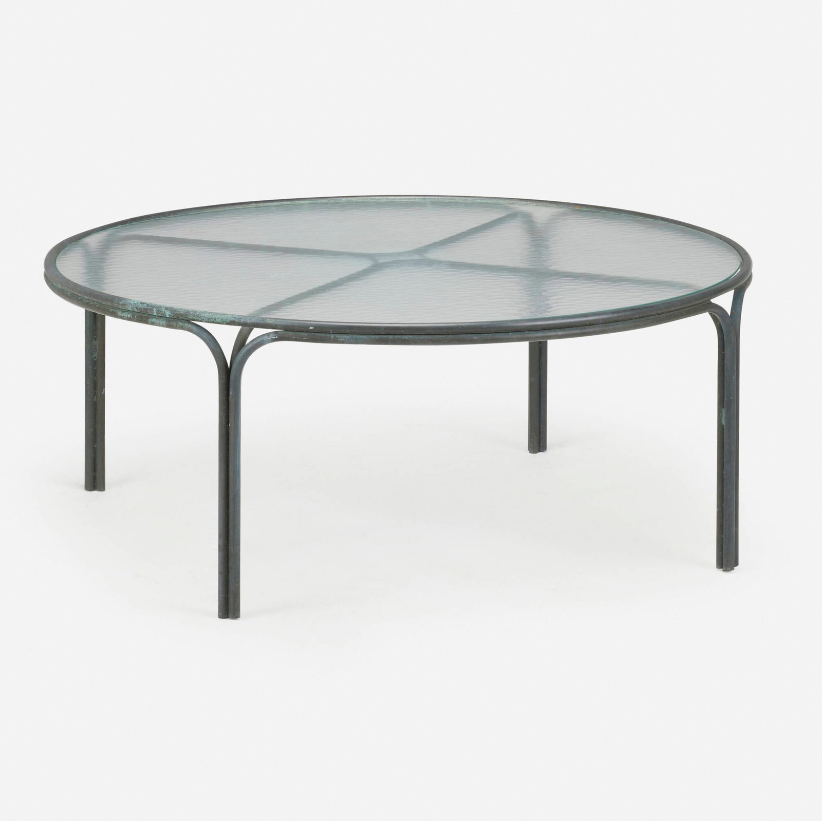 Kipp Stewart, Outdoor coffee table: Kipp Stewart Outdoor coffee table Terra USA, 1977 bronze, glass 20.25 h x 48.5 dia in (51 x 123 cm) Provenance: Collection of Mark McDonald This work will ship from Lambertville, New Jersey.