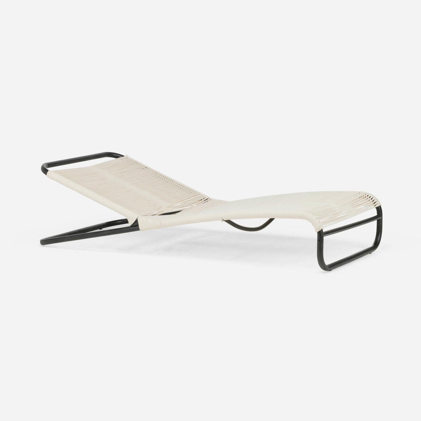 Hendrik Van Keppel and Taylor Green, Sun Chaise, model 803: Hendrik Van Keppel and Taylor Green Sun Chaise, model 803 VKG USA, c. 1960 enameled steel, cotton cord 18 h x 32 w x 68 d in (46 x 81 x 173 cm) Provenance: Collection of Mark McDonald Literature: Van