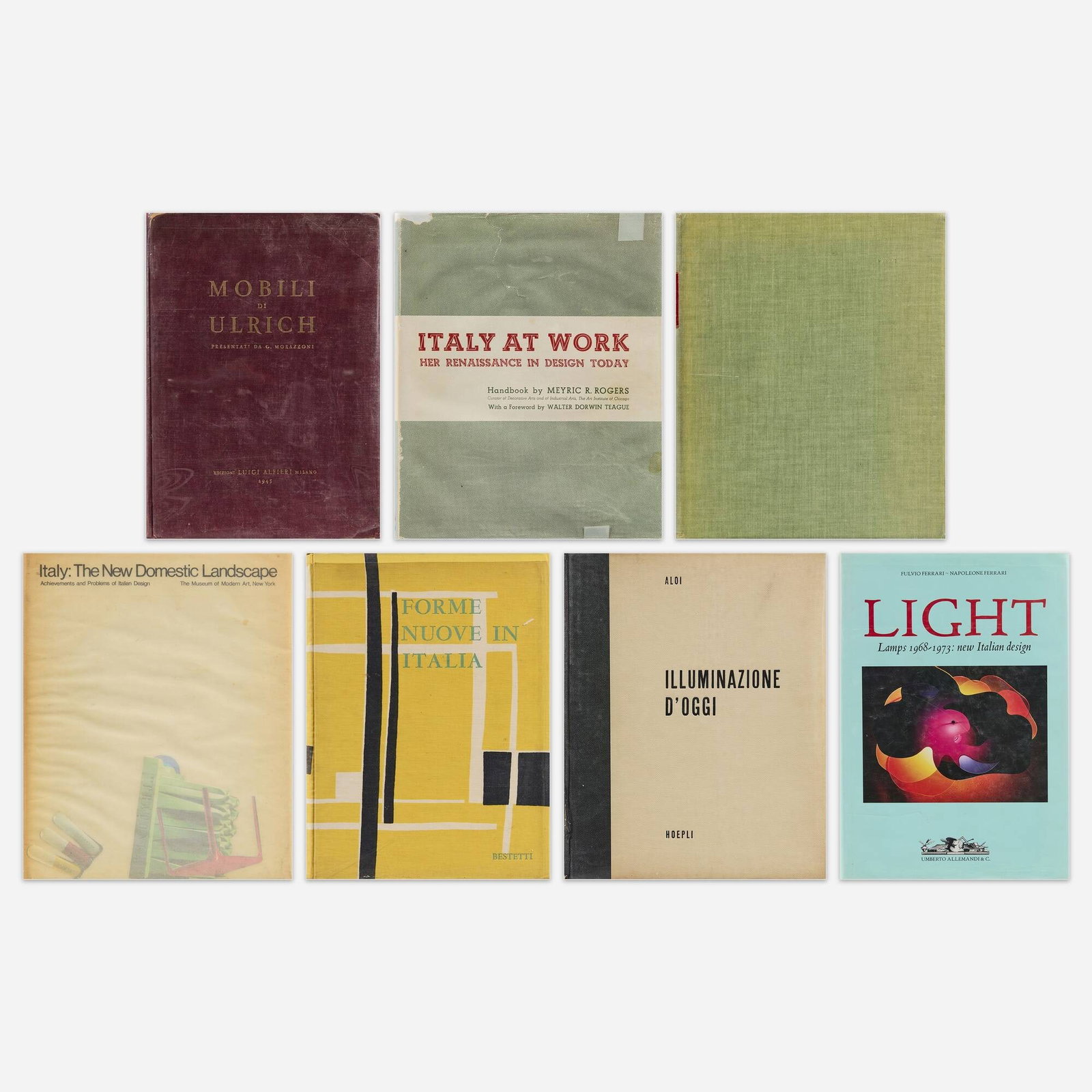 Rare Italian Design surveys, eight: Rare Italian Design surveys, eight 1945-2002 bound printed paper Provenance: Collection of Mark McDonald Complete Lot Details Italy: The New Domestic Landscape Emilio Ambasz, The Museum of Modern
