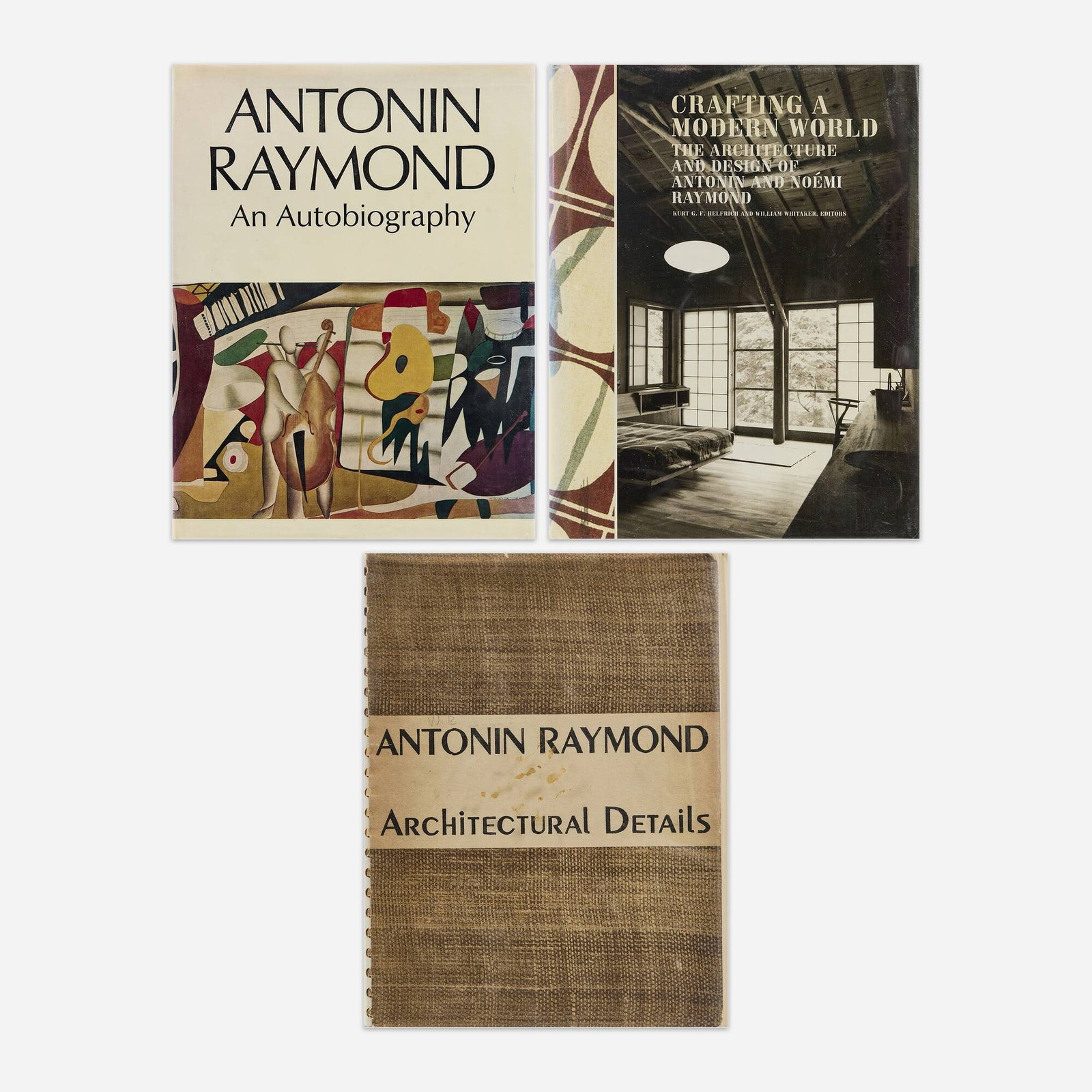 Antonin and Noemi Raymond monographs, three: Antonin and Noemi Raymond monographs, three 1947-2006 bound printed paper Provenance: Collection of Mark McDonald Complete Lot Details Antonin Raymond: An Autobiography, Charles E. Tuttle Company,