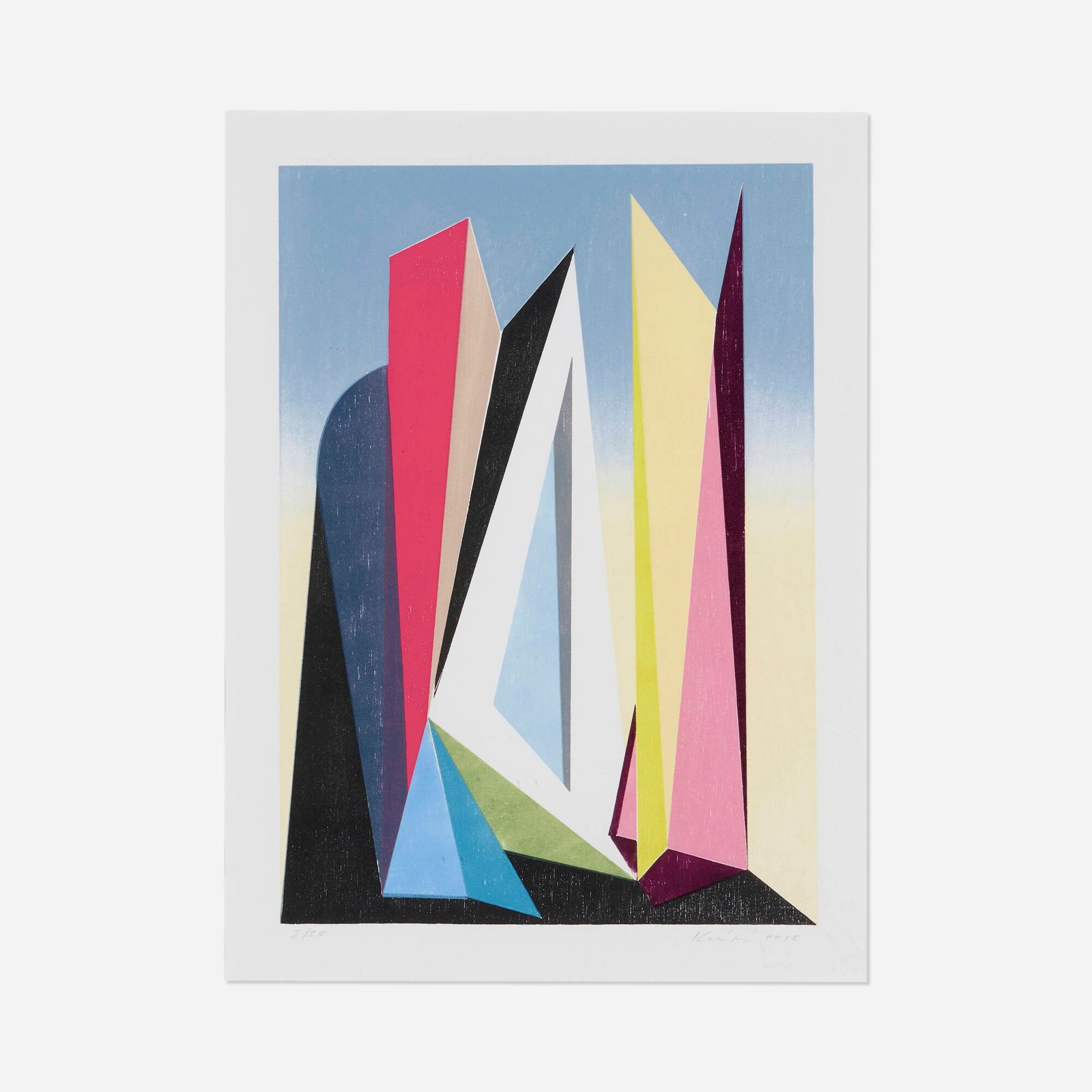 Genti Korini, The Object and Its Background: Genti Korini The Object and Its Background 2015 woodblock print in colors image: 13.5 h x 9.5 w in (34 x 24 cm) sight: 15.5 h x 11.5 w in (39 x 29 cm) Signed, dated, and numbered to lower edge
