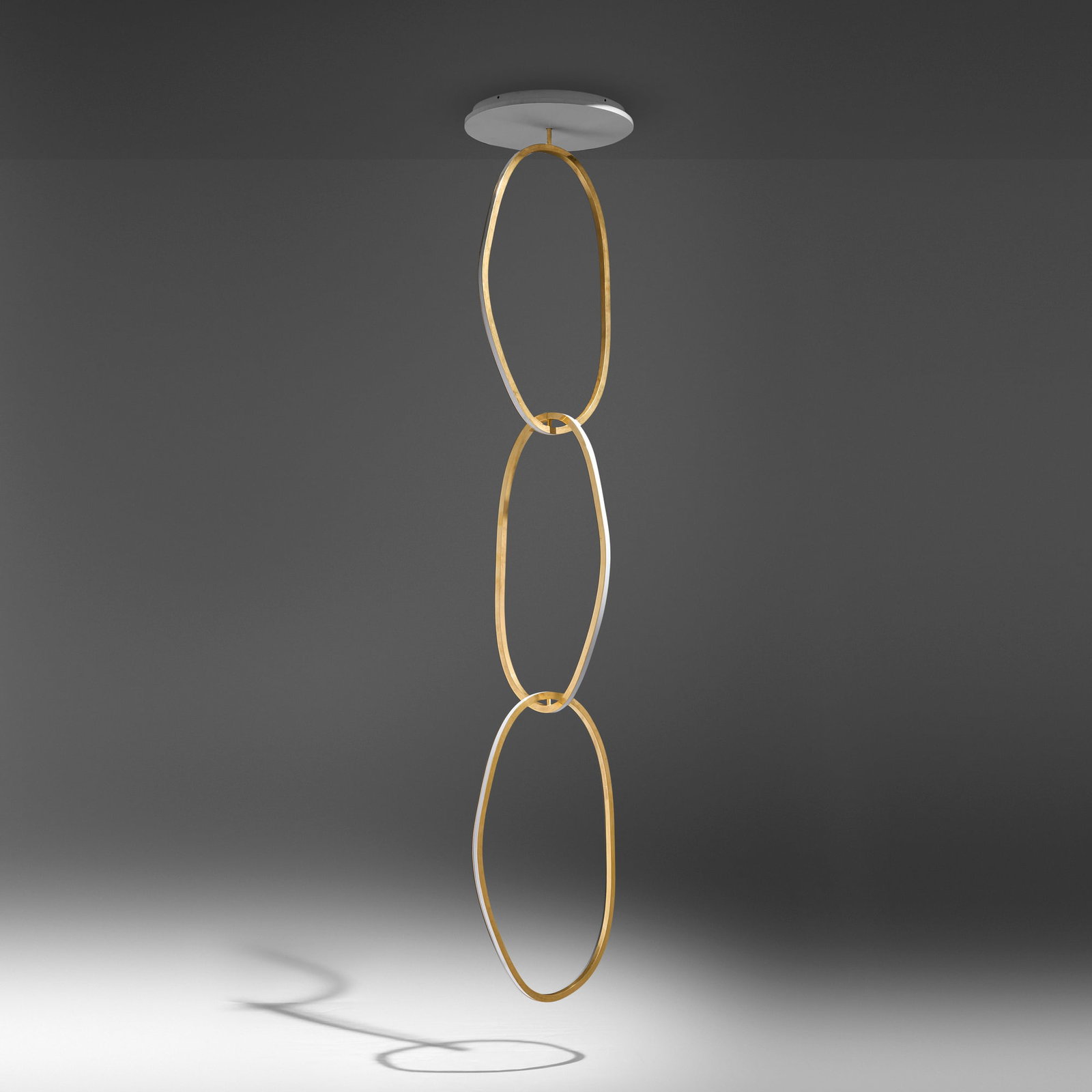 Niamh Barry, Link chandelier: Niamh Barry Link chandelier Ireland, 2013 polished bronze, opal polycarbonate, LED, painted wood 109 h x 20 w x 20 d in (277 x 51 x 51 cm) This work will ship from Los Angeles, California.