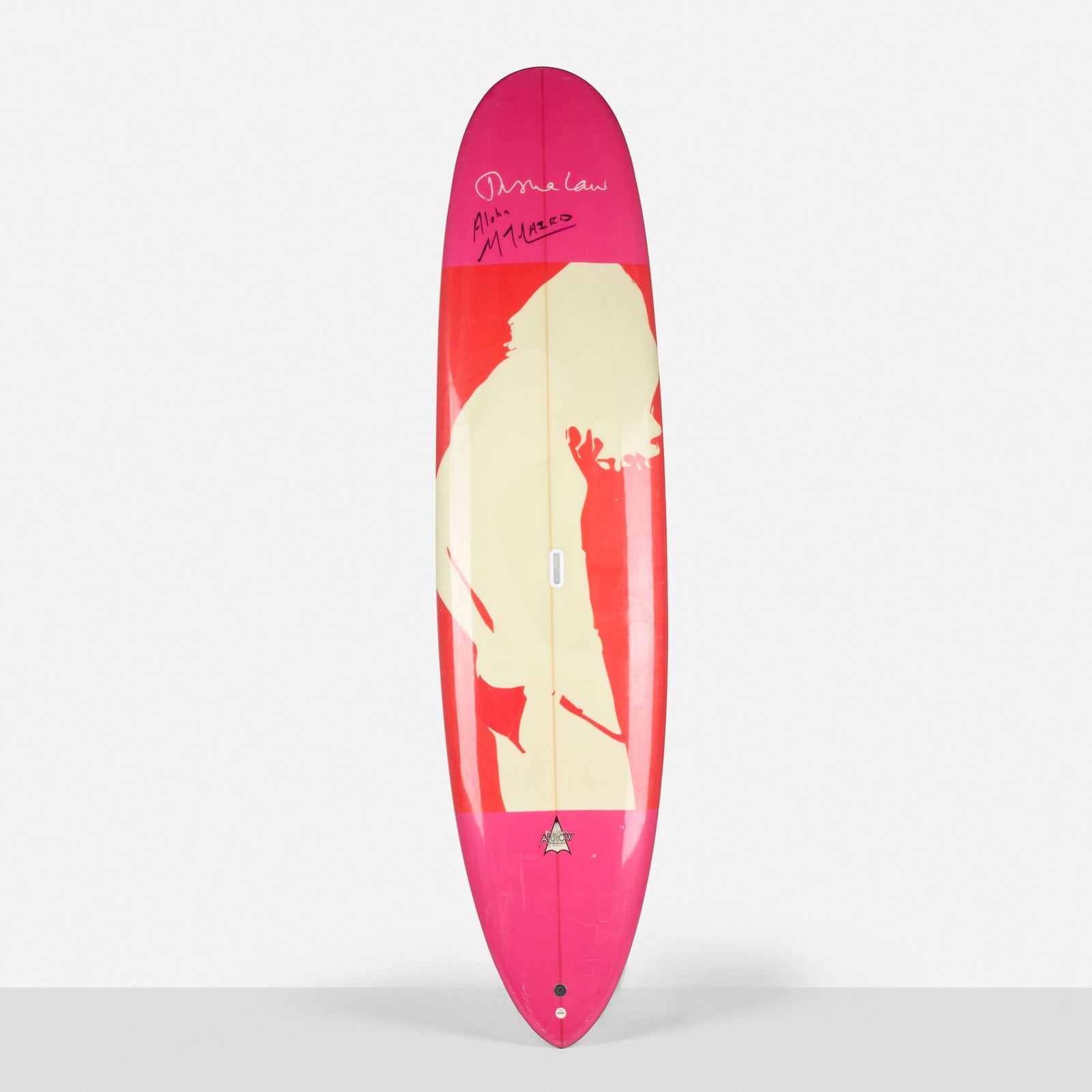 Laird Hamilton and Natasha Law, Custom paddle board: Laird Hamilton and Natasha Law Custom paddle board Pearson Arrow Surfboards USA, 2016 lacquered fiberglass, plastic 29.5 w x 6 d x 125.75 l in (75 x 15 x 319 cm) Printed manufacturer's mark to