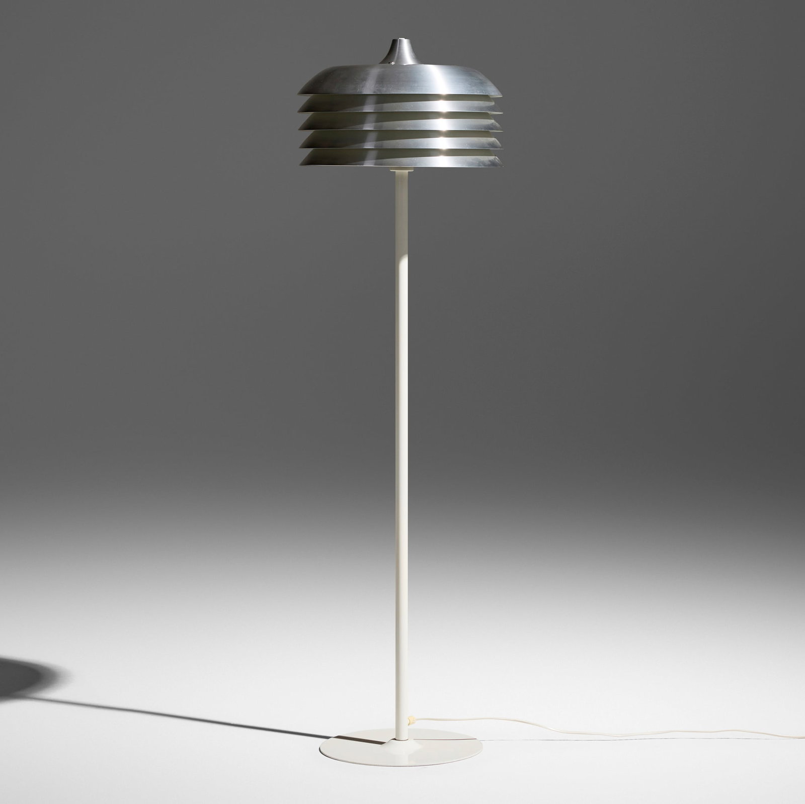 Hans-Agne Jakobsson, Floor lamp, model G178: Hans-Agne Jakobsson Floor lamp, model G178 Hans-Agne Jakobsson AB Sweden, c. 1965 spun aluminum, enameled steel 55.5 h x 15.75 dia in (141 x 40 cm) Manufacturer's decal label to underside