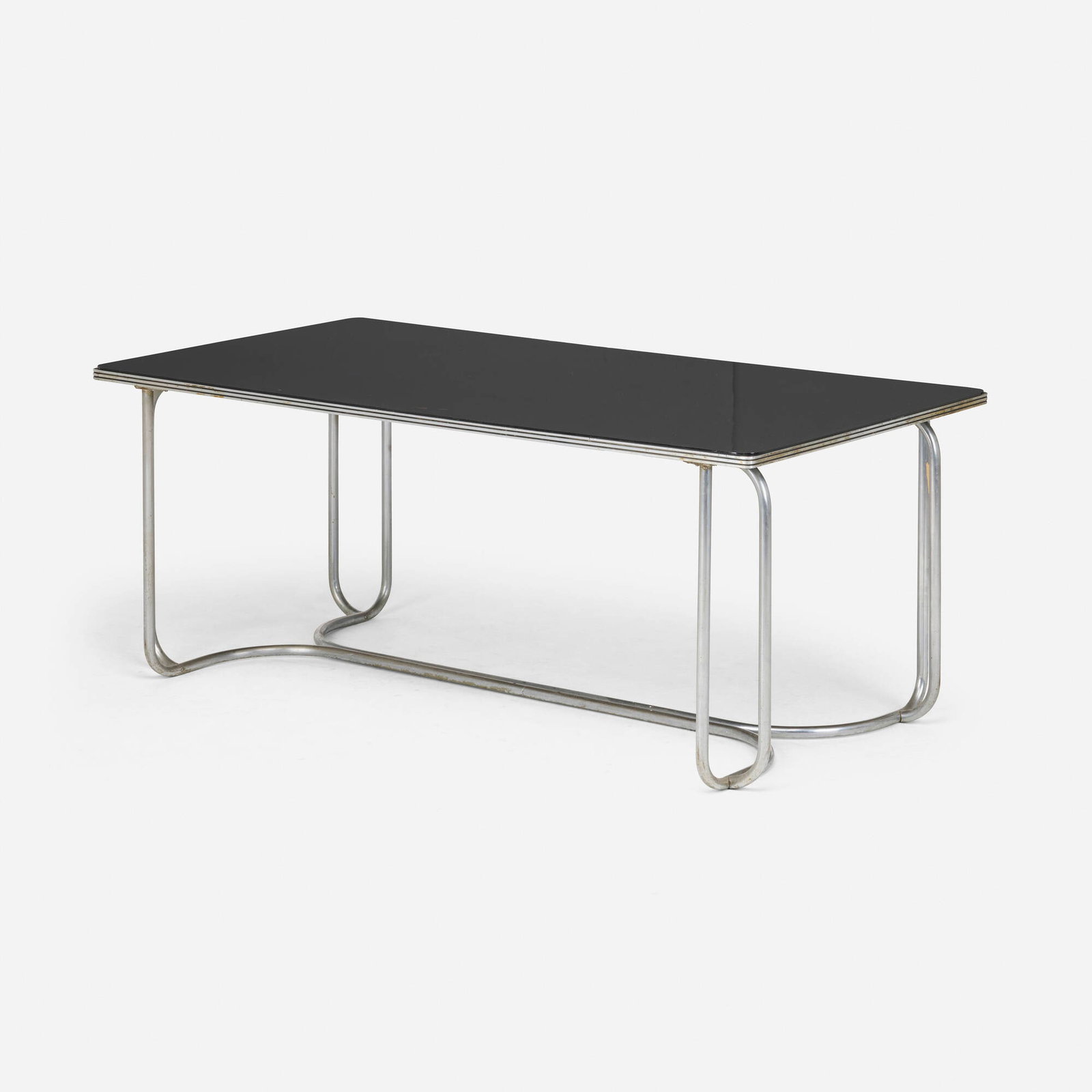 Wolfgang Hoffmann, Dining table: Wolfgang Hoffmann Dining table Austria, c. 1940 steel, aluminum, enameled wood 28.875 h x 71.875 w x 36 d in (73 x 183 x 91 cm) This work will ship from Lambertville, New Jersey.