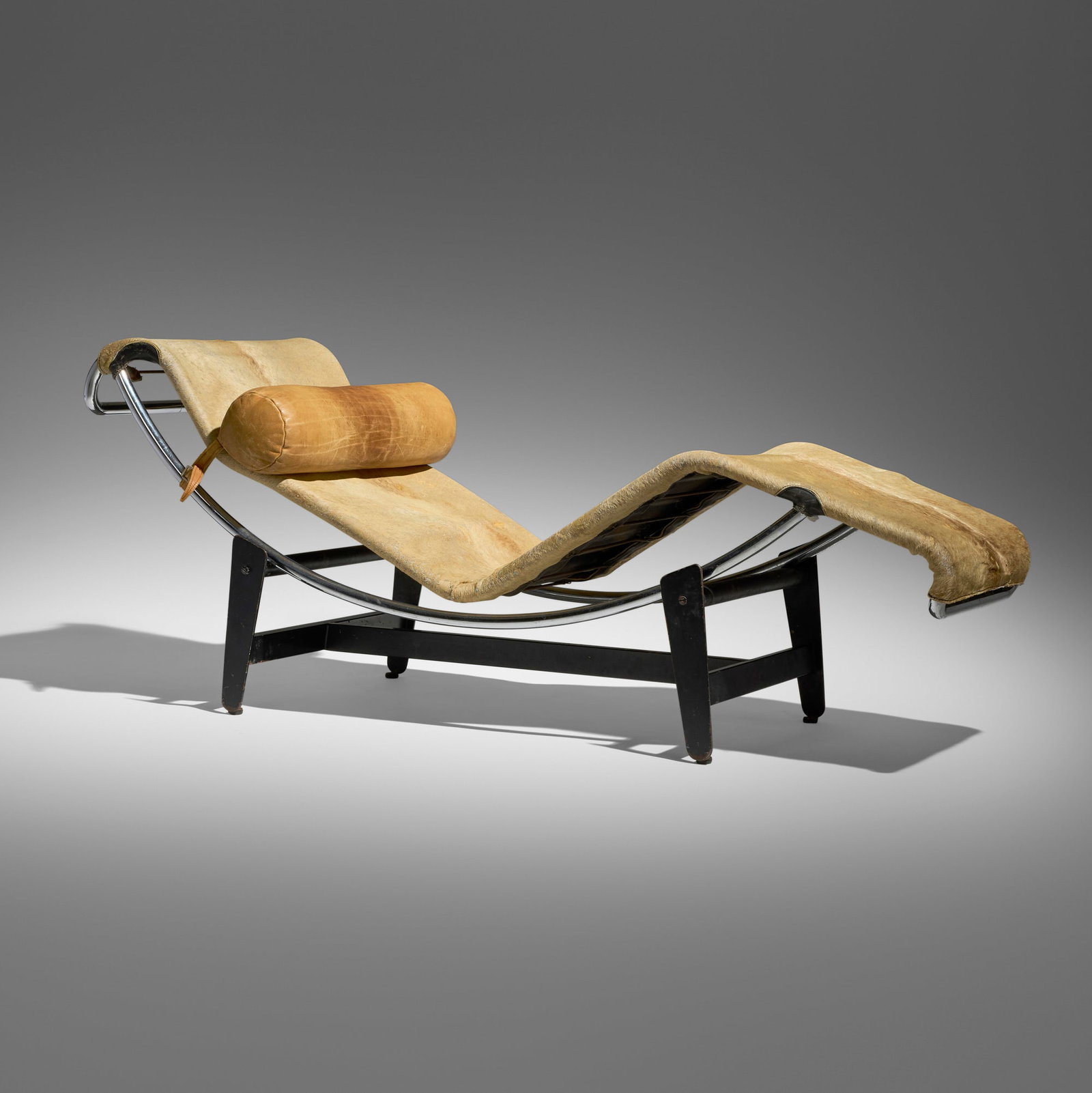 Charlotte Perriand, Pierre Jeanneret and Le Corbusier, LC4 chaise lounge, model B306: Charlotte Perriand, Pierre Jeanneret and Le Corbusier LC4 chaise lounge, model B306 Embru-Werke A.G. France, 1928 / c. 1950 chrome-plated and enameled steel, hide, leather upholstery, rubber 26 h x 23