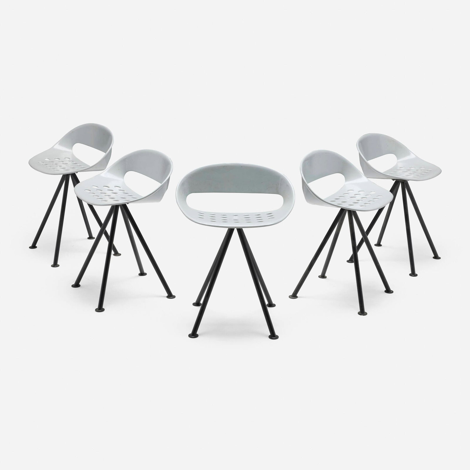 Michael Boyd, Trouve stools, set of five: Michael Boyd Trouve stools, set of five PLANEfurniture USA, 2016 enameled and perforated aluminum, enameled steel 22.75 h x 17.75 w x 14 d in (58 x 45 x 36 cm) Provenance: Collection of Michael