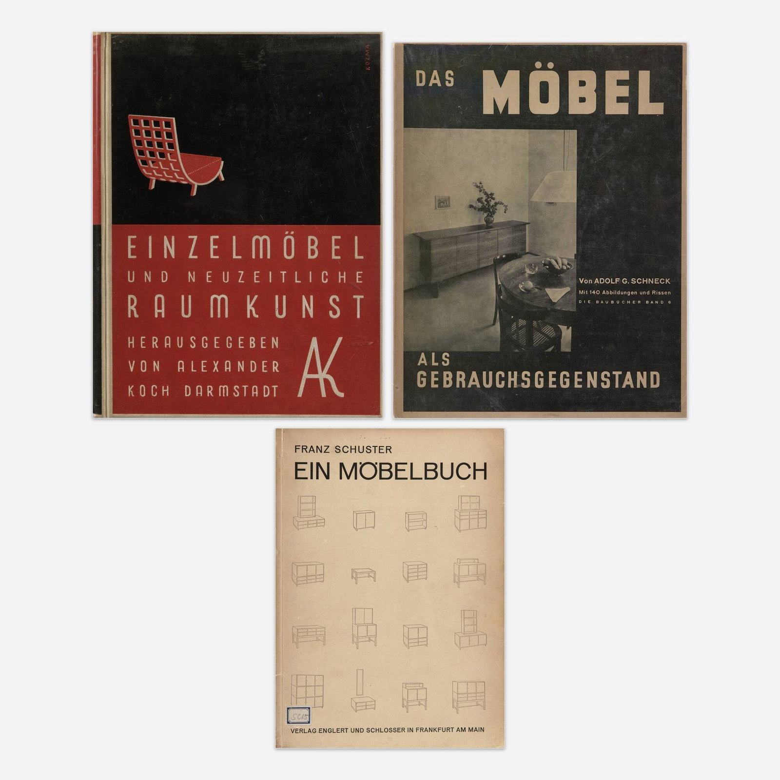 Rare Design surveys, three: Rare Design surveys, three bound printed paper Provenance: Collection of Michael and Gabrielle Boyd Complete Lot Details Ein mobelbuch Franz Schuster, Verlag Englert und Schlosser, Frank