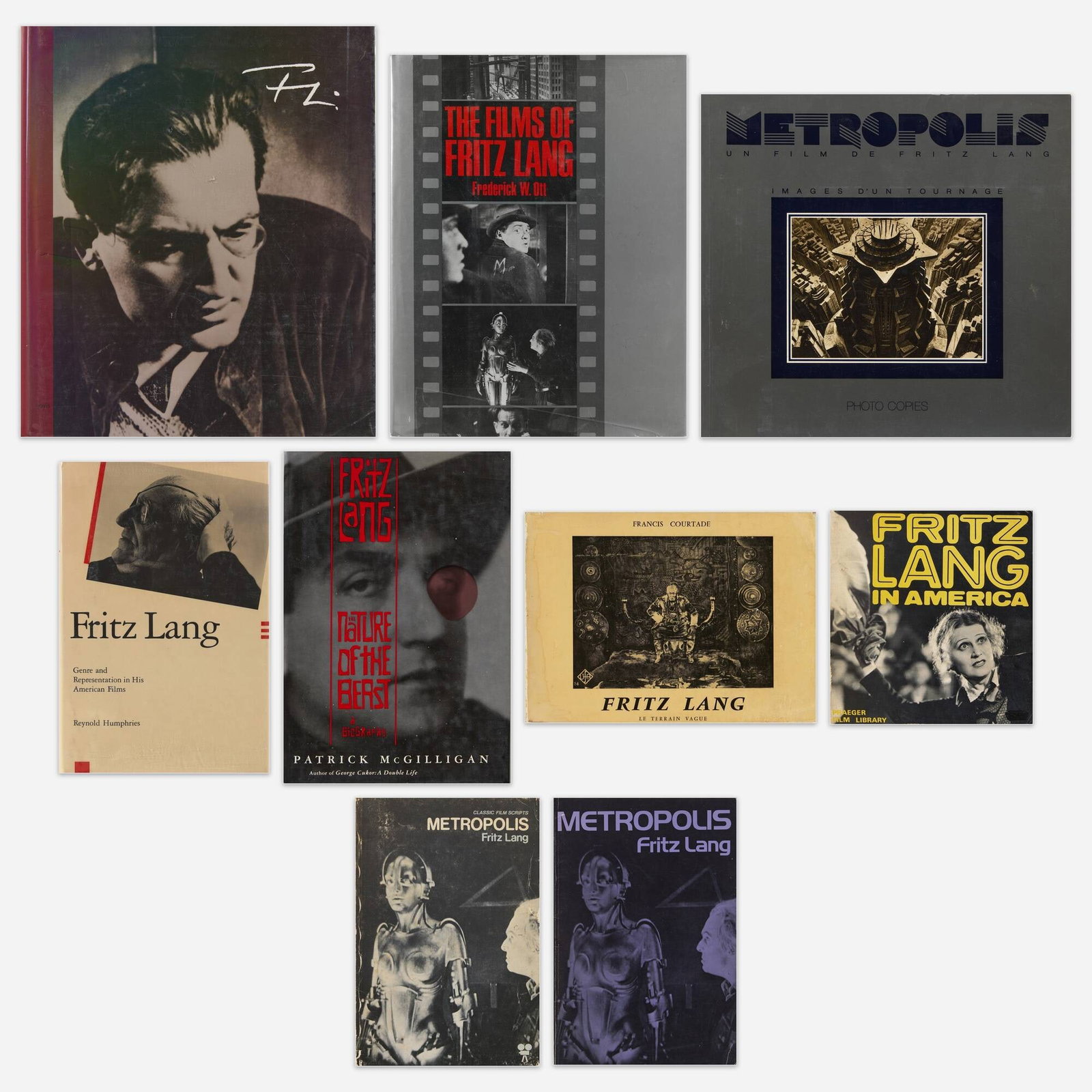Fritz Lang monographs, nine: Fritz Lang monographs, nine bound printed paper Provenance: Collection of Michael and Gabrielle Boyd Complete Lot Details Fritz Lang: His Life and Work, Photographs and Documents. Nicole Brunnhuber,