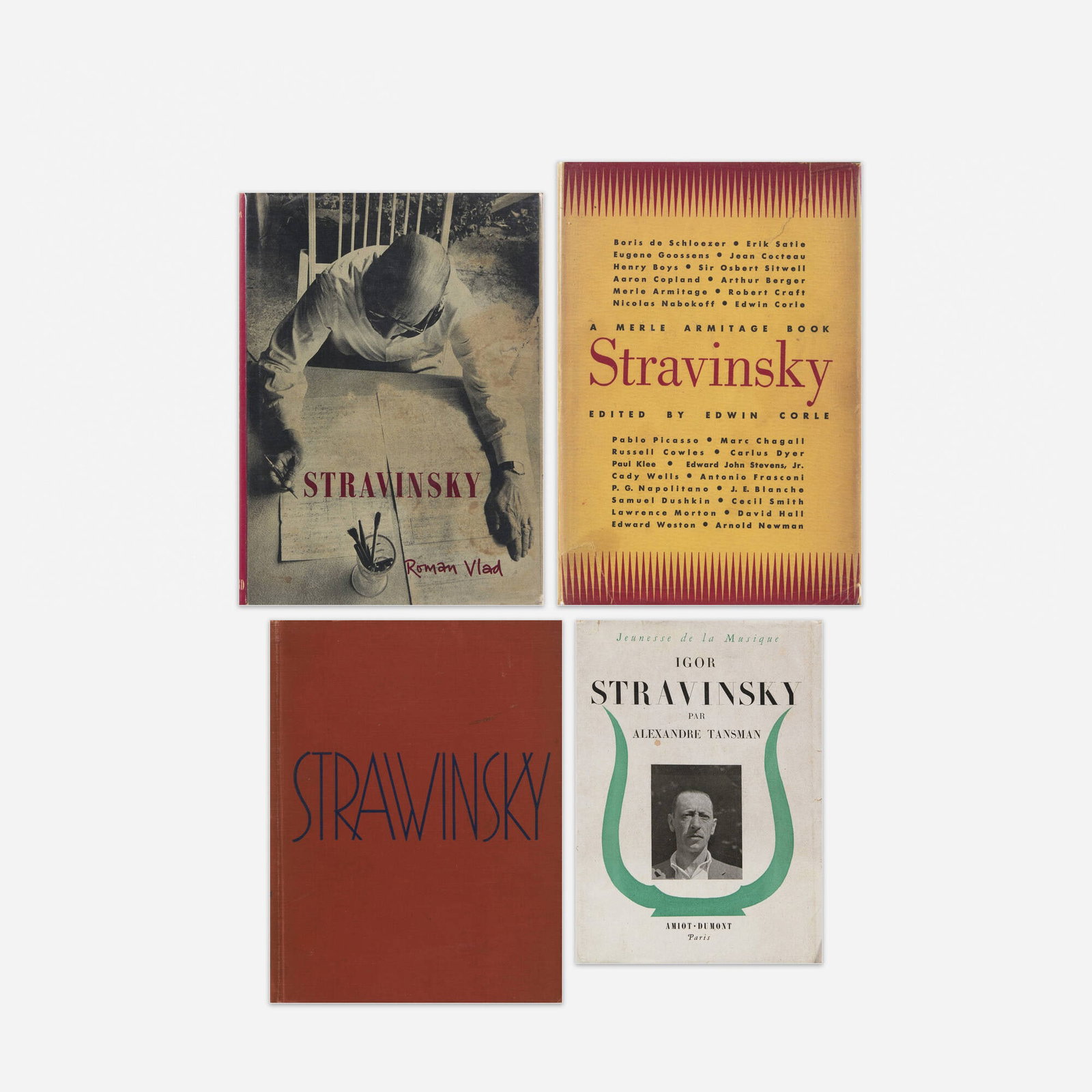 Igor Stravinsky monographs, four: Igor Stravinsky monographs, four bound printed paper Provenance: Collection of Michael and Gabrielle Boyd Complete Lot Details Stravinsky Roman Vlad, Oxford University, London, 1960. Hardcover with