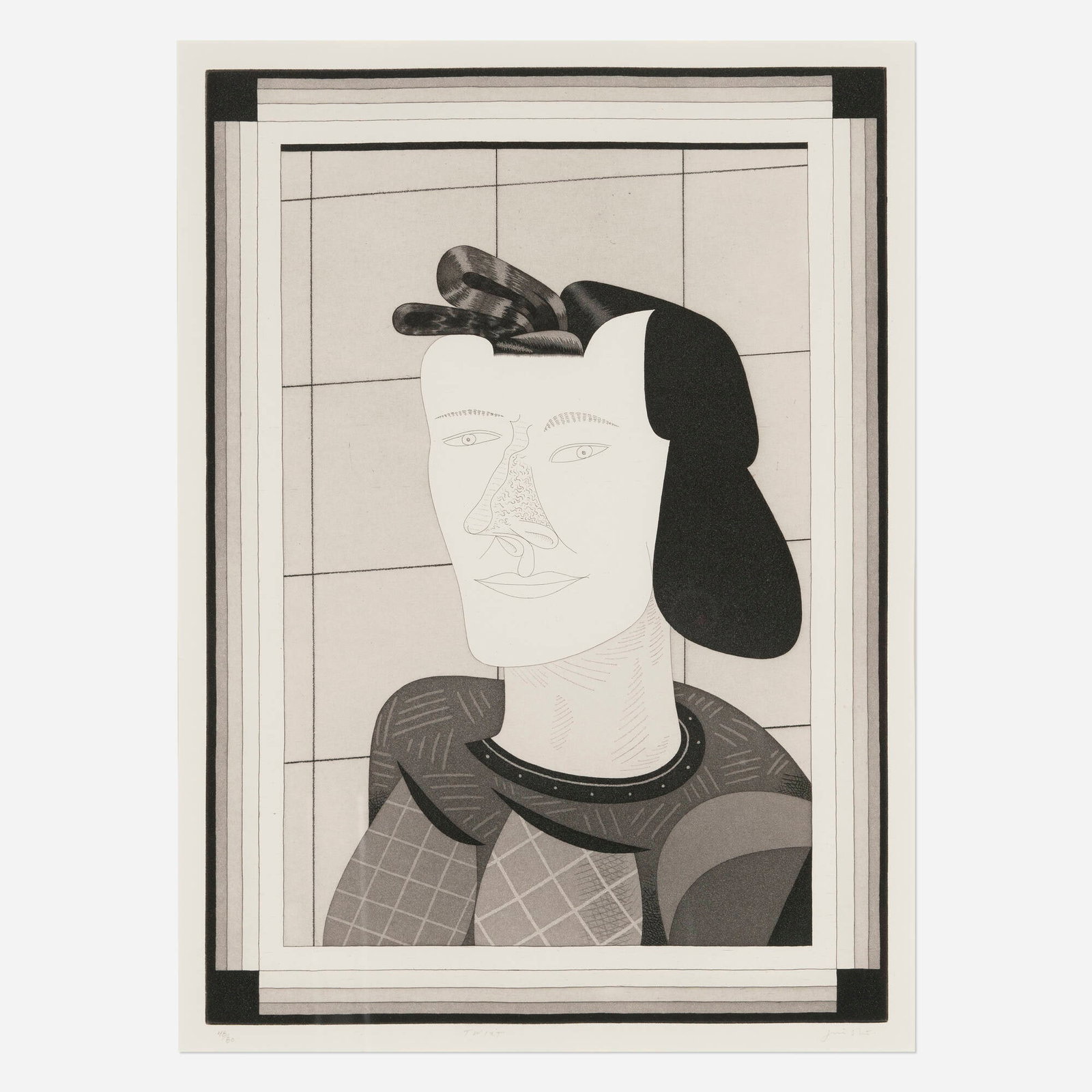 Jim Nutt, Twixt: Jim Nutt Twixt 1997 etching and aquatint image: 20.125 h x 14.375 w in (51 x 37 cm) sheet: 27.625 h x 20.375 w in (70 x 52 cm) Signed, titled, and numbered to lower edge '48/80 Twixt Jim