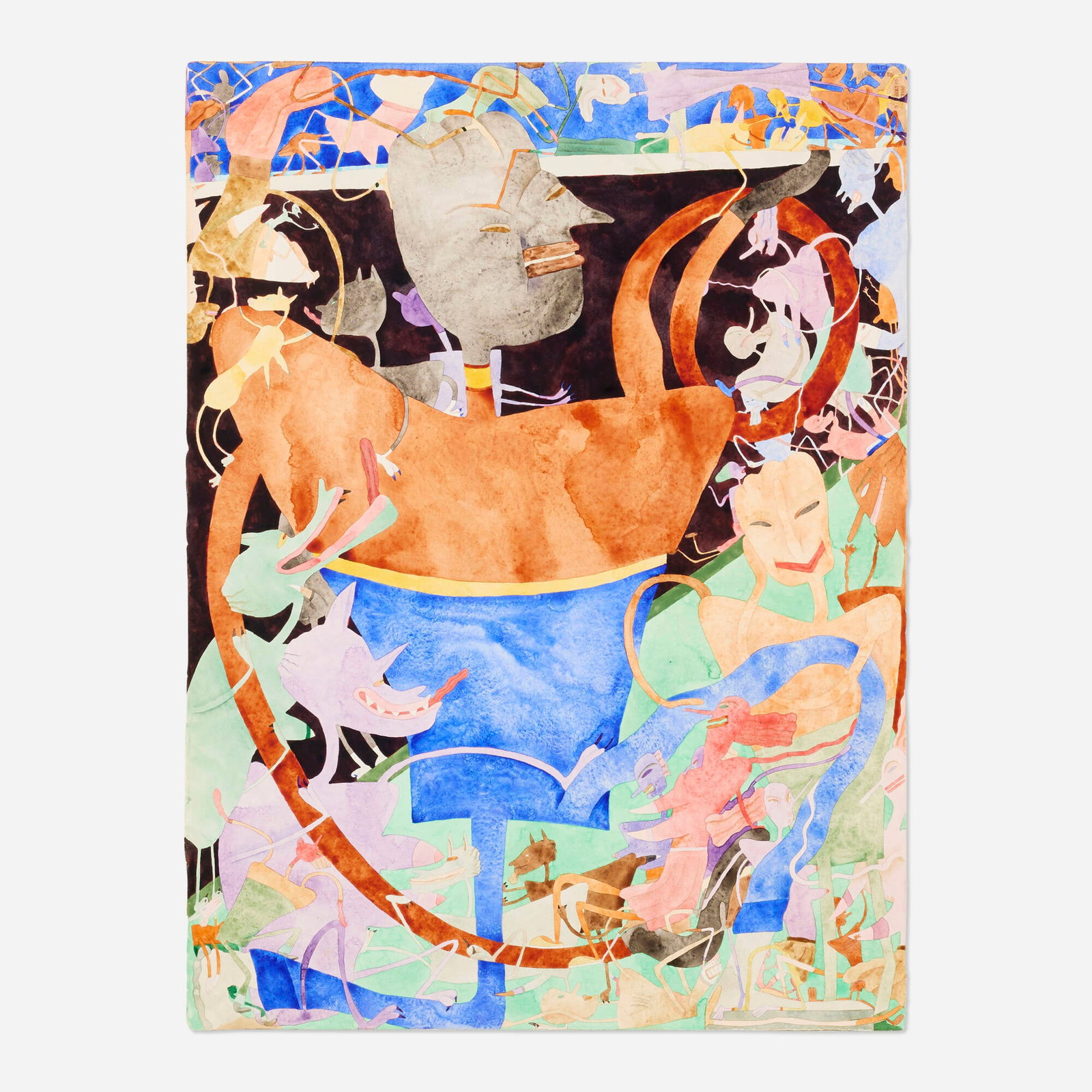 Gladys Nilsson, A Big Man: Gladys Nilsson A Big Man 1970 watercolor on paper 30 h x 22.25 w in (76 x 57 cm) Signed, titled, and dated to verso 'Gladys Nilsson A Big Man 1970'. Provenance: Parker Gallery, Los Angeles