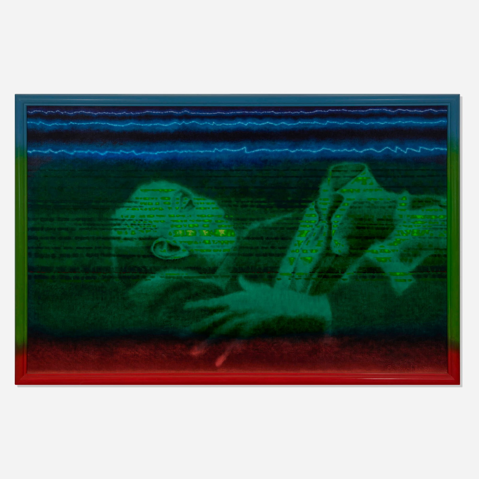 Ed Paschke, Ejacula: Ed Paschke Ejacula 1980 oil on canvas in artist's frame 49.875 h x 76 w x 2.5 d in (127 x 193 x 6 cm) Signed and dated to lower right 'E. Paschke '80'. Signed, titled, and dated to stre