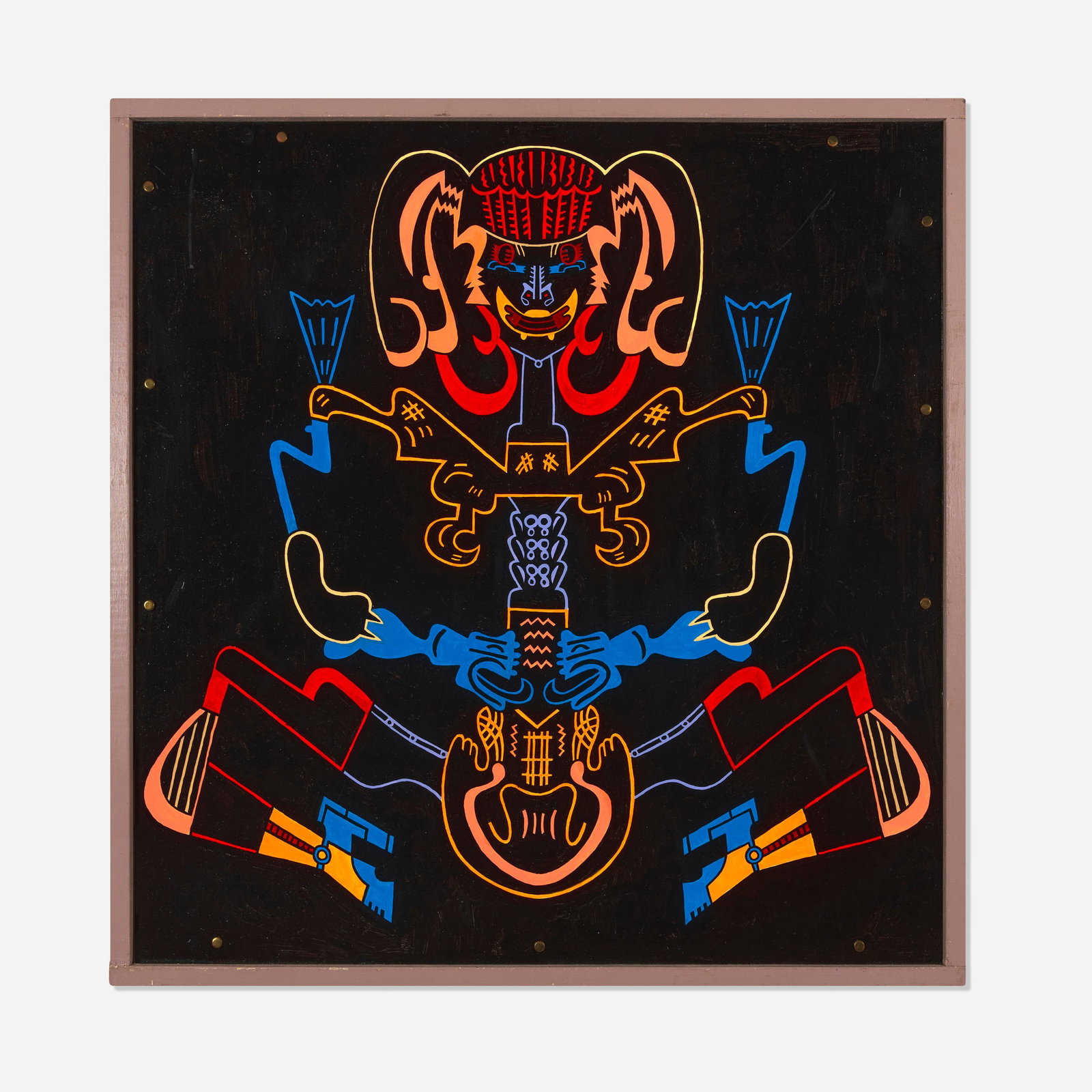 Karl Wirsum, Lyre, Lyre Pants on Fire: Karl Wirsum Lyre, Lyre Pants on Fire 1975 acrylic on board with brads in artist's frame 25 h x 24.25 w in (63 x 62 cm) Provenance: Phyllis Kind Gallery, Chicago | Derek Eller Gallery, New York |