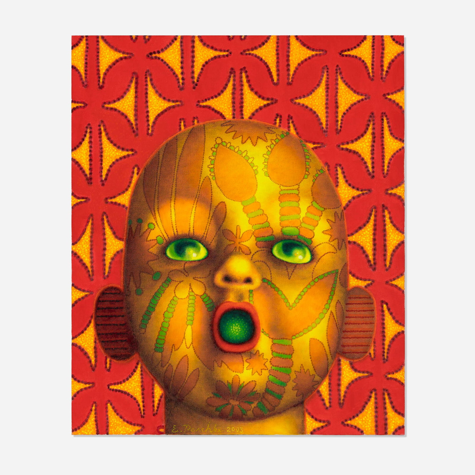 Ed Paschke, Untitled (Baby Face): Ed Paschke Untitled (Baby Face) 2003 oil on linen 24.125 h x 20 w in (61 x 51 cm) Signed and dated to lower center 'E. Paschke 2003'. Signed to tacking edge verso 'E. Paschke'.