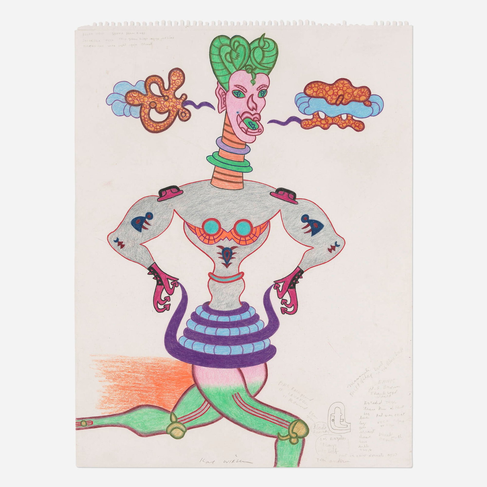 Karl Wirsum, Untitled: Karl Wirsum Untitled crayon on paper 24 h x 18 w in (61 x 46 cm) Signed to lower center 'Karl Wirsum'. This work will ship from Chicago, Illinois.