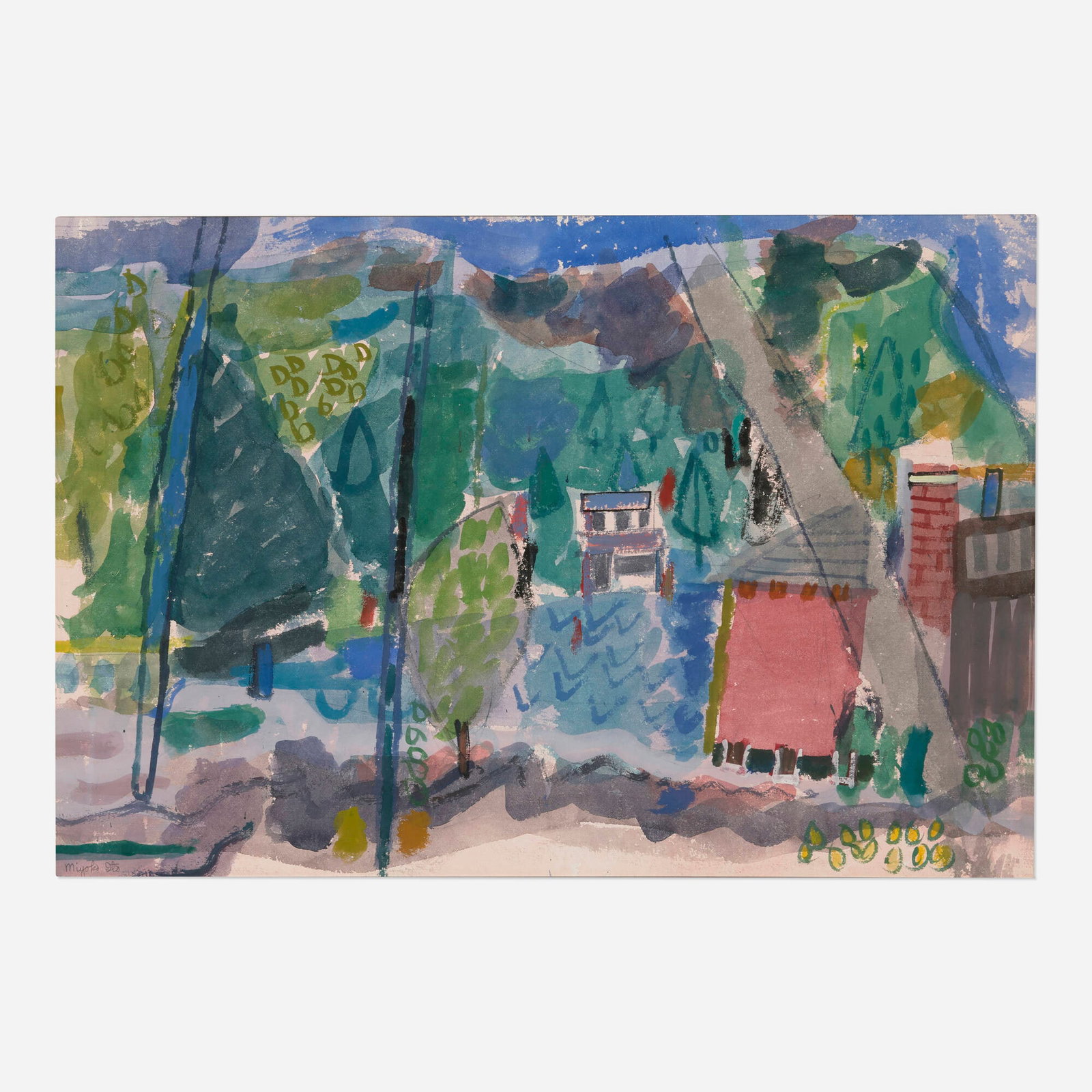 Miyoko Ito, Oxbow Scene: Miyoko Ito Oxbow Scene watercolor on paper 15.5 h x 22.375 w in (39 x 57 cm) Signed twice to lower corners 'Miyoko Ito'. Provenance: Summer Benefit, c. 1995, Ox-Bow School of Art,