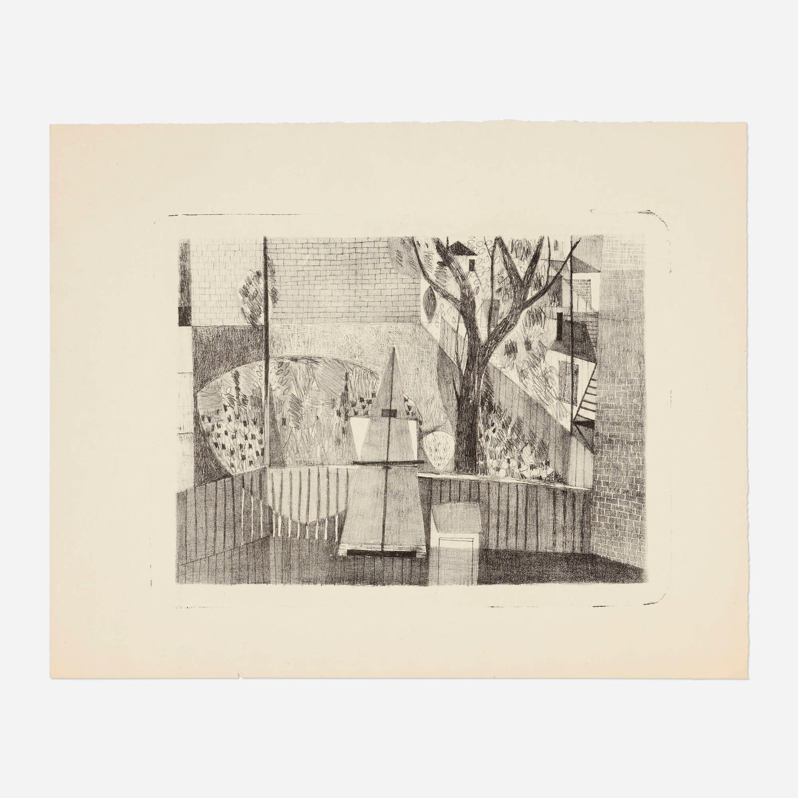 Miyoko Ito, The Garden: Miyoko Ito The Garden 1948 lithograph image: 11.875 h x 15.75 w in (30 x 40 cm) sheet: 16.625 h x 21 w in (42 x 53 cm) Titled and dated to verso 'The Garden 1948'. Provenance: Karen Lenox Ga