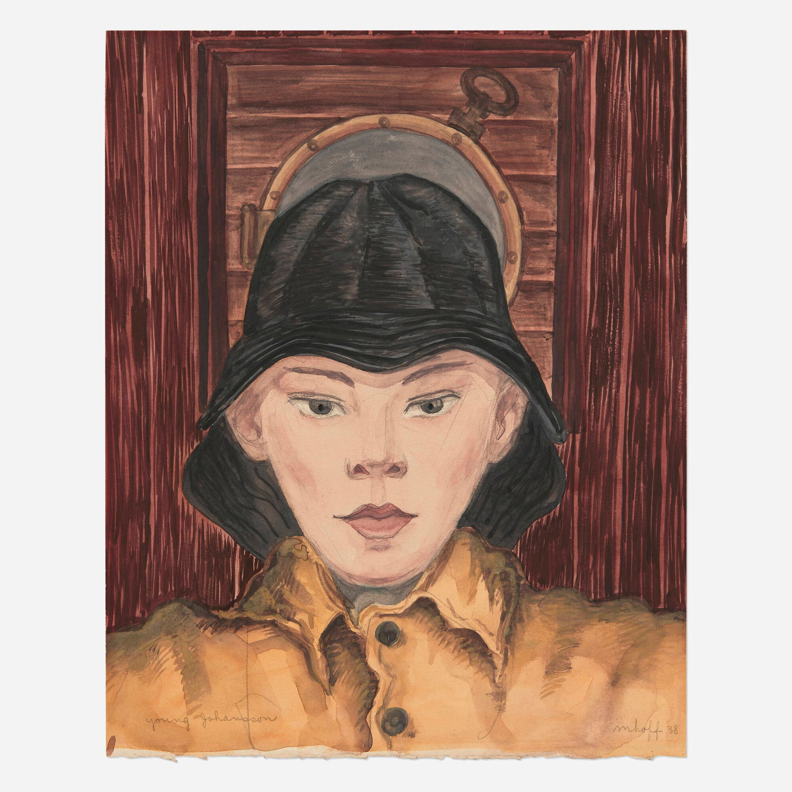 Margo Hoff, Young Johansson: Margo Hoff Young Johansson 1938 watercolor and pencil on paper 12.375 h x 10 w in (31 x 25 cm) Signed, titled, and dated to lower edge 'Young Johansson M. Hoff 38'. This work will