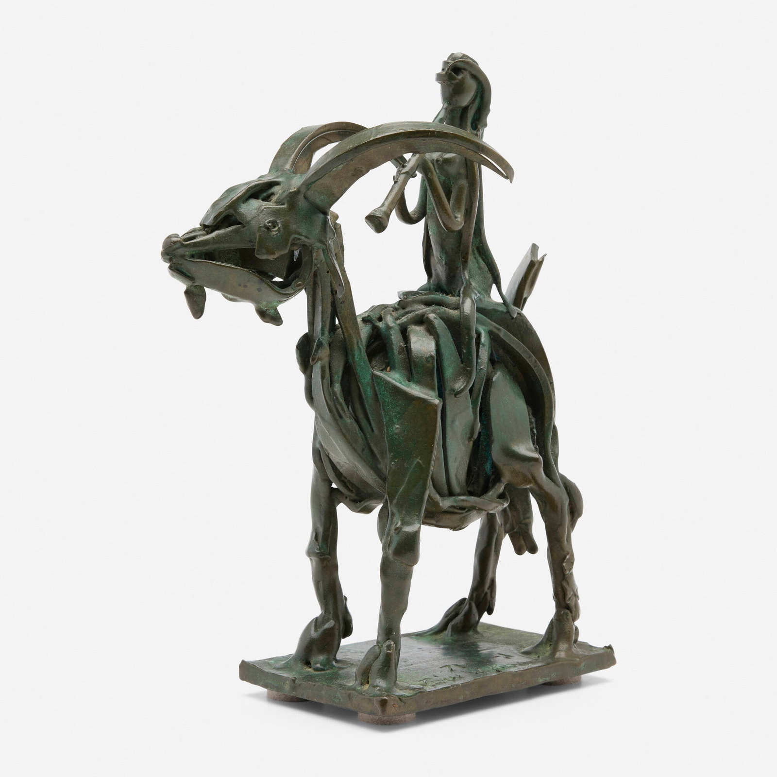 John Kearney, Lady Godiva on Ibex: John Kearney Lady Godiva on Ibex patinated bronze 8.875 h x 6.5 w x 3.25 d in (23 x 17 x 8 cm) Incised signature and inscription to base '71-1-1 John W. Kearney'. Provenance: Acquired di