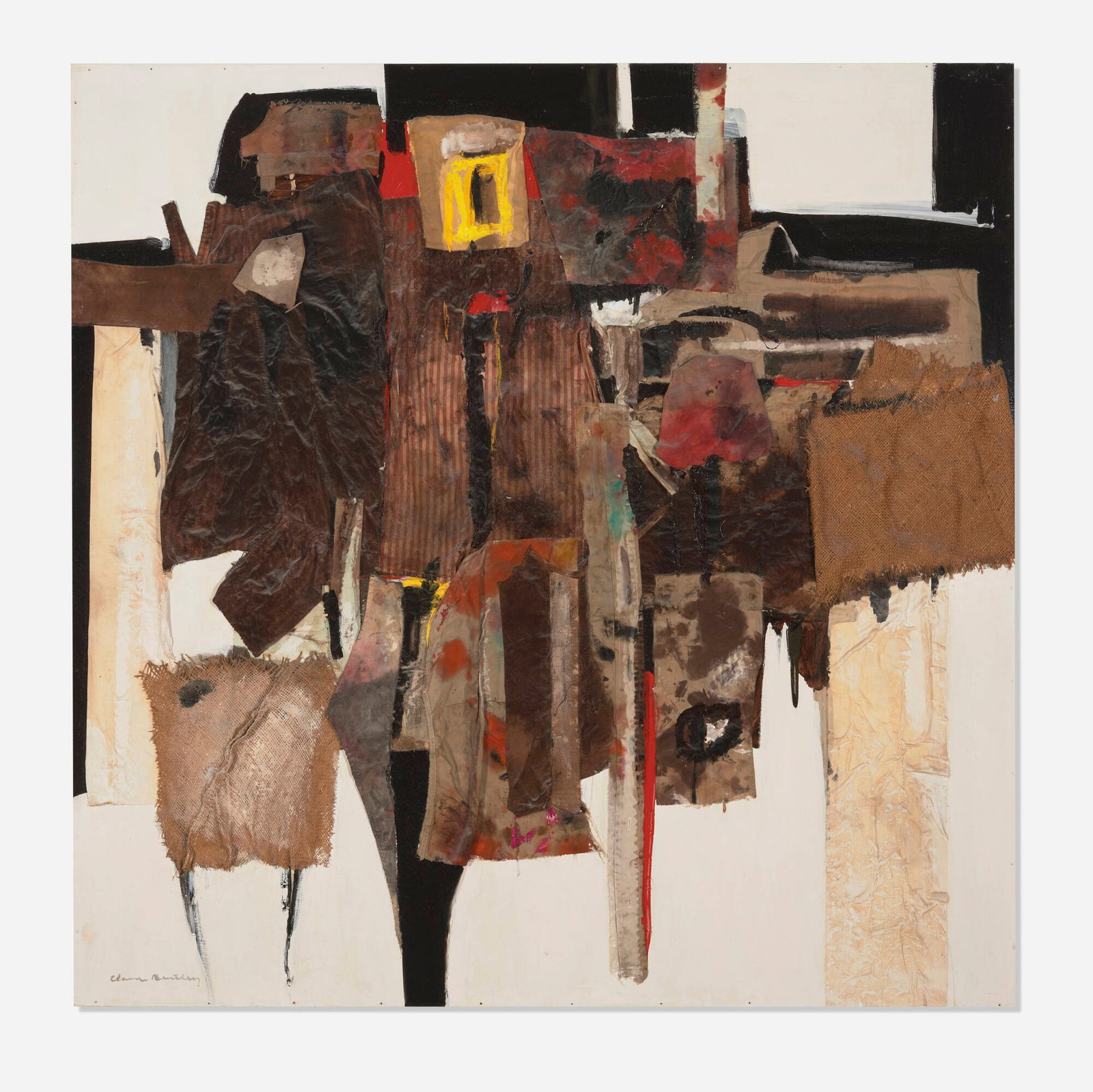 Claude Bentley, Untitled: Claude Bentley Untitled 1962 mixed media collage on Masonite 48 h x 48 w in (122 x 122 cm) Signed to lower left 'Claude Bentley'. Provenance: Acquired directly from the artist by th