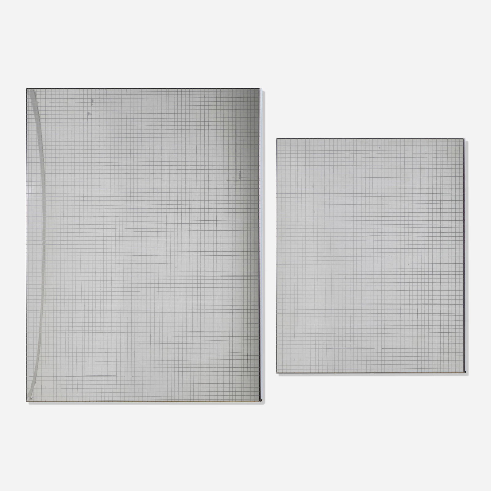 Dean Levin, Untitled (diptych): Dean Levin Untitled (diptych) 2015 UV curable ink on mirror-polished steel 40 h x 30 w in (102 x 76 cm) 30 h x 24 w in (76 x 61 cm) Signed, dated, and inscribed to verso of each panel 'Dean Levin