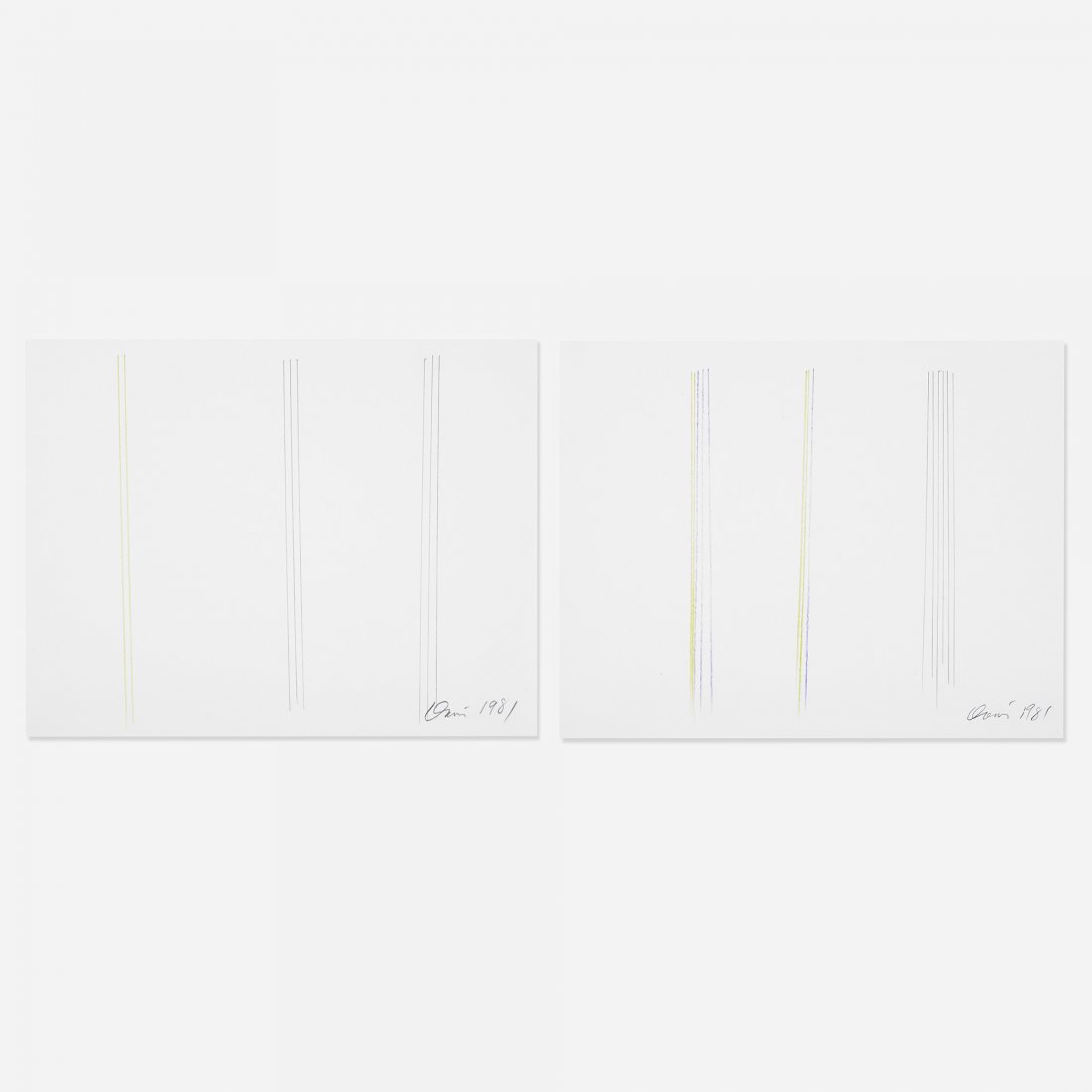 Gene Davis untitled (two works): Gene Davis untitled (two works) USA, 1981 colored pencil on paper 11 h x 14 w inches Signed and dated to lower right of each work 'Davis 1981'.