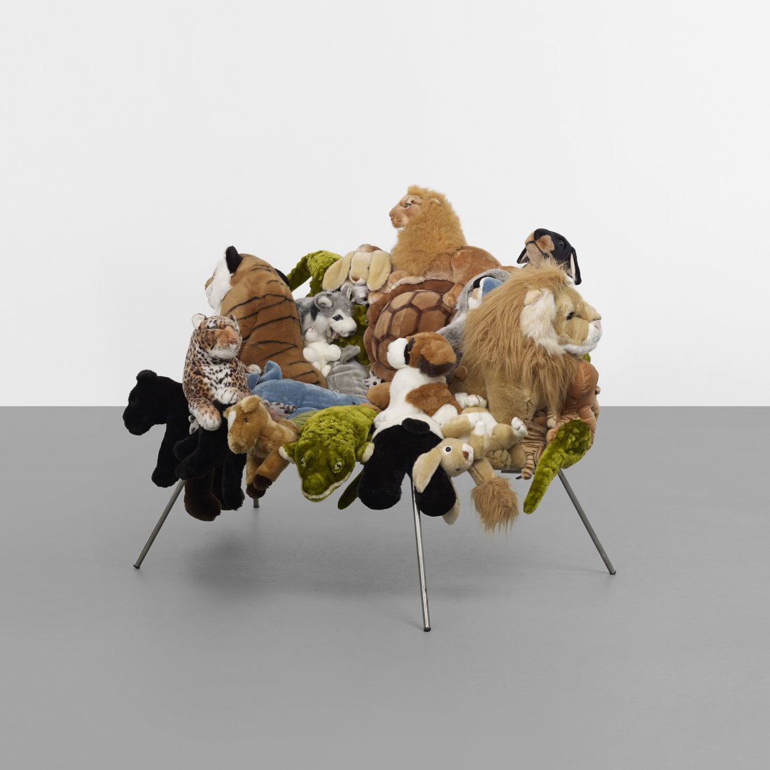 Fernando and Humberto Campana Banquete chair: Fernando and Humberto Campana Banquete chair Estudio Campana Brazil, 2002 stuffed animals, stainless steel 50 w x 40 d x 38 h inches This work is from the edition of 150 unique chairs. Embroidered sig