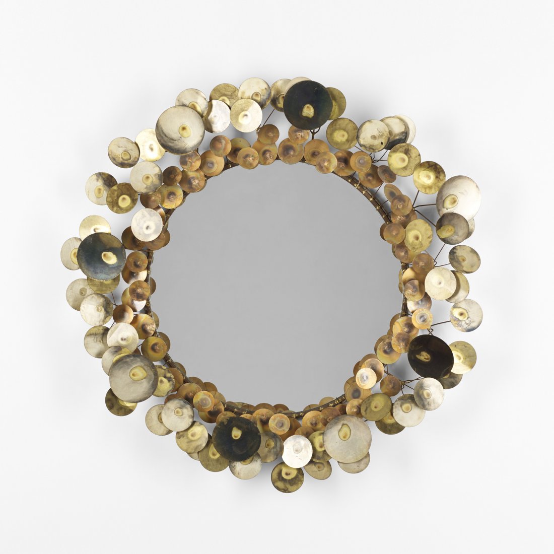 Curtis Jeré mirror: Curtis Jeré mirror USA, 1970 brass, mirrored glass 31 w x 6 d x 32 h inches Signed and dated to frame: [C. Jeré 70].