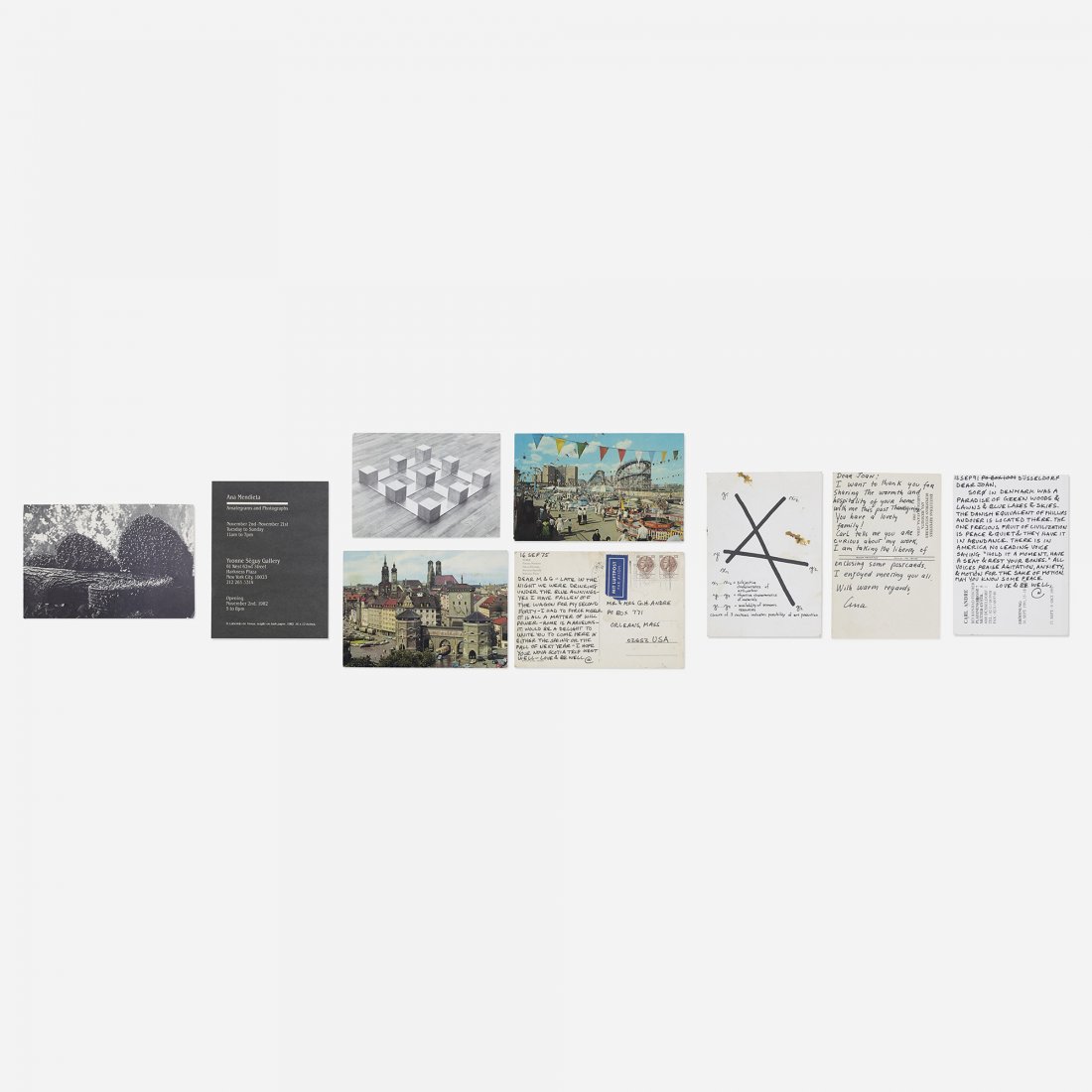 Carl Andre collection of postcards and ephemera: Carl Andre collection of postcards and ephemera USA, 1971-1992 mixed media on paper Collection includes 11 postcards from the artist, 2 posters, 2 flyers and 1 booklet.