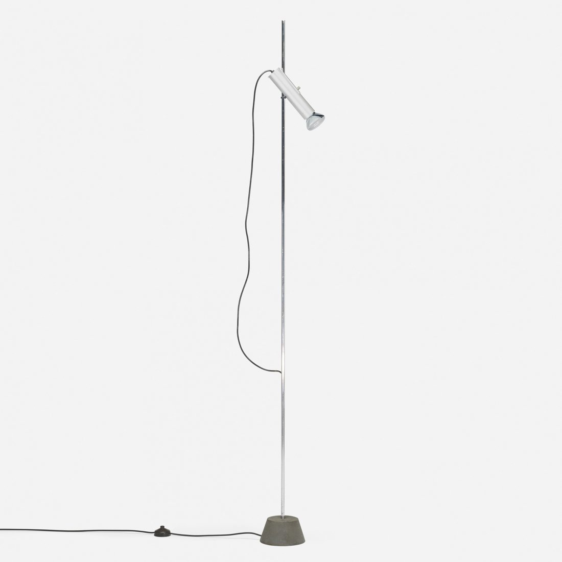 Gino Sarfatti floor lamp, model 1074: Gino Sarfatti floor lamp, model 1074 Arteluce Italy, 1957 chrome-plated steel, steel, enameled aluminum 7 w x 6.5 d x 75 h inches Literature: Gino Sarfatti: Selected Works 1938-1973, Romanelli and Sev