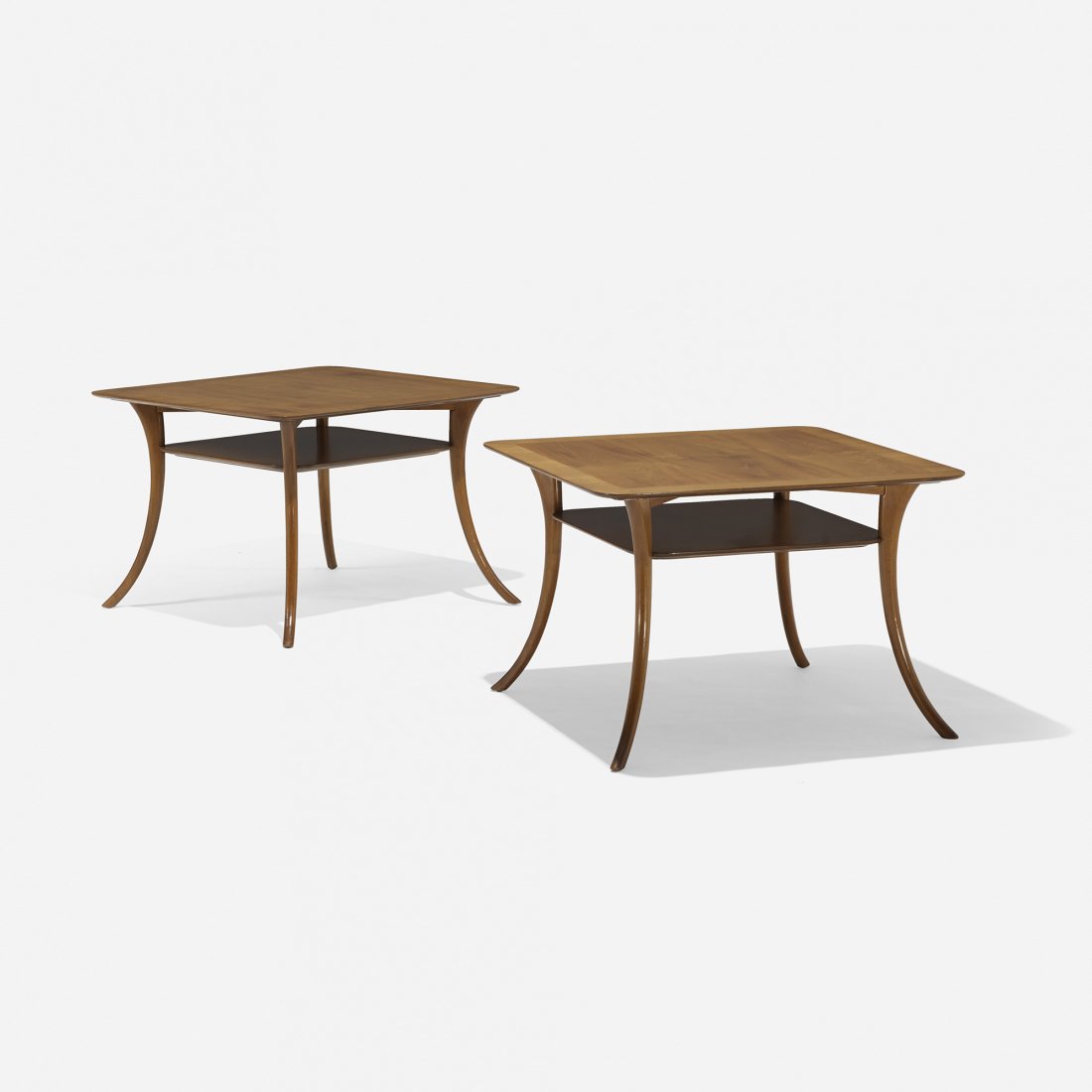 T.H. Robsjohn-Gibbings occasional tables, pair: T.H. Robsjohn-Gibbings occasional tables, pair Widdicomb United Kingdom , 1955 walnut 32 w x 32 d x 22.25 h inches Signed with stamped manufacturer's mark to underside of each example: [Sherry 8-55 88