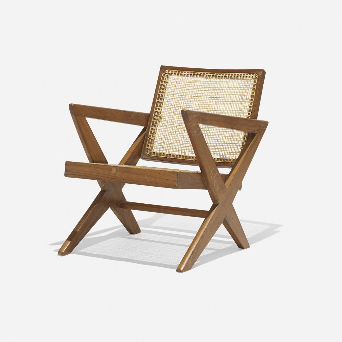 Jeanneret armchair from Chandigarh: Pierre Jeanneret armchair from the M.L.A. Flats building, Chandigarh France/India, 1956 teak, cane 20 w x 26.5 d x 27 h inches Literature: Le Corbusier Pierre Jeanneret: The Indian Adventure, Design-A
