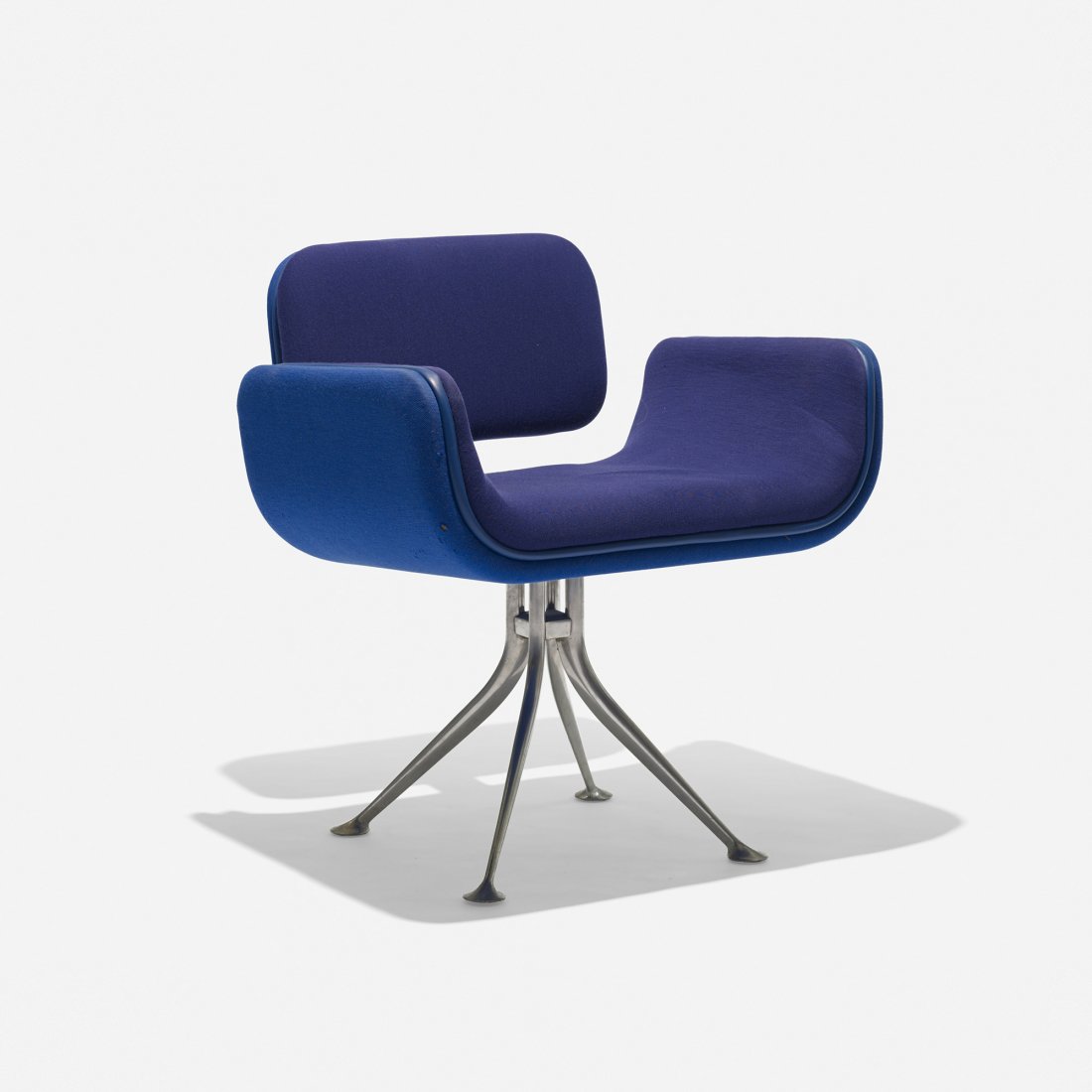 Alexander Girard armchair: Alexander Girard armchair Herman Miller USA, 1967 cast aluminum, upholstery, chrome-plated steel, rubber 24.75 w x 22.5 d x 28 h inches Literature: Alexander Girard Designs for Herman Miller, Pi??a, p