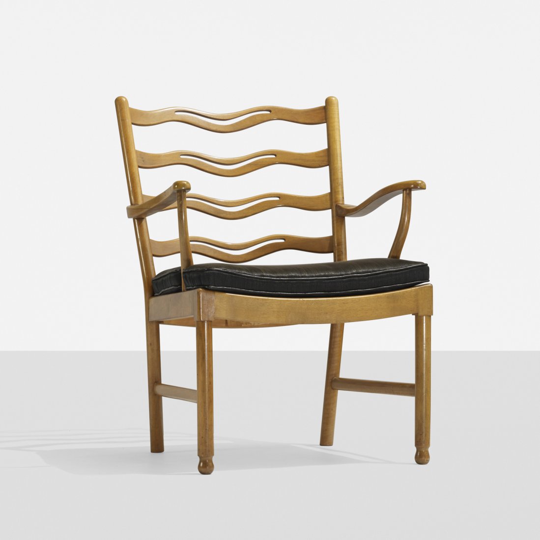 Ole Wanscher lounge chair: Ole Wanscher lounge chair Fritz Hansen Denmark, 1944 bleached mahogany, horsehair, leather 24 w x 27 d x 34 h inches Signed with paper manufacturer's label to underside with stamped manufacturer's mar