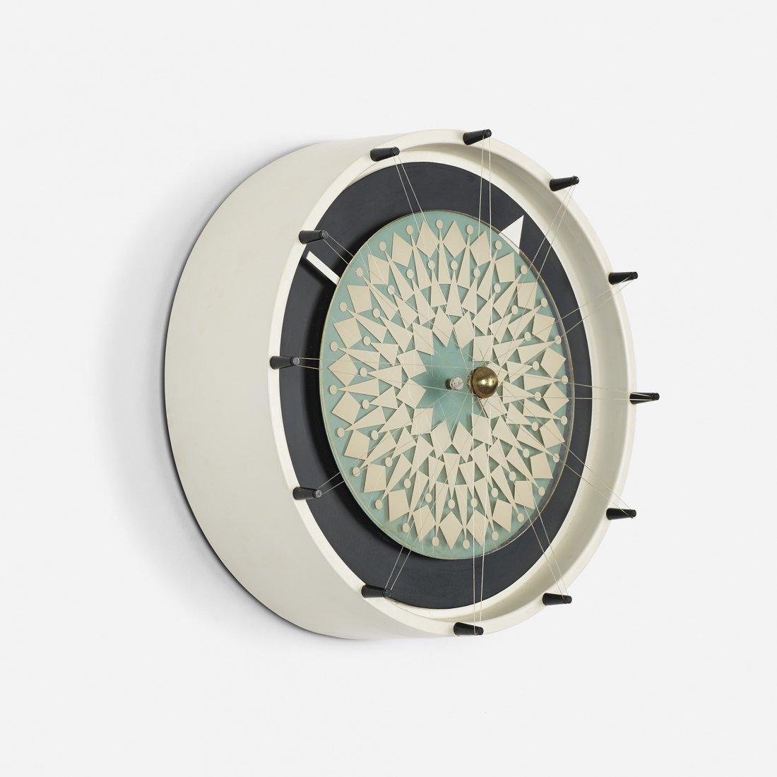 Nelson & Associates rare Compass wall clock: George Nelson & Associates rare Compass wall clock, model 2278 rom the Motion Notion series Howard Miller Clock Company USA, 1959 enameled aluminum, transfer-print on acrylic, enameled steel, enameled