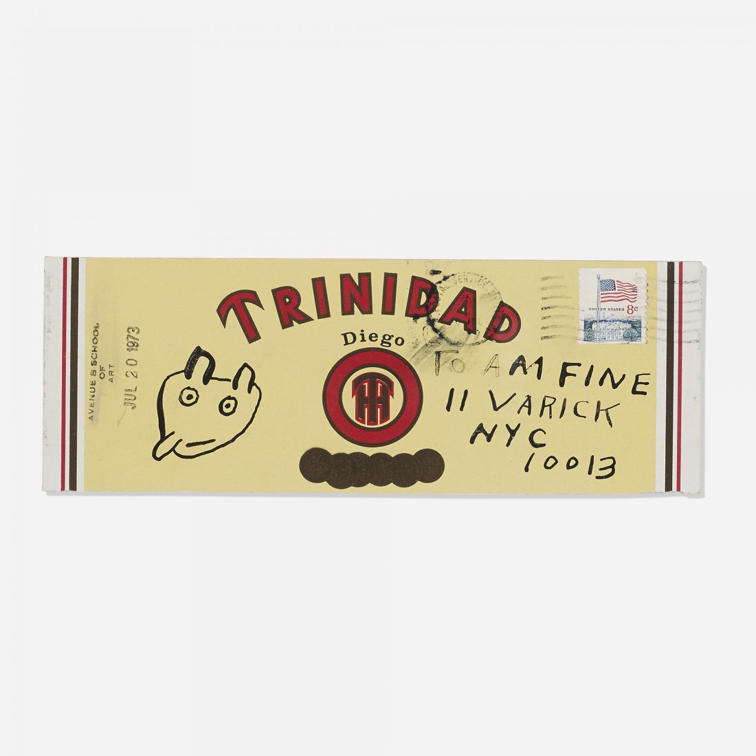 Ray Johnson Untitled (Trinidad Cigar Box): Ray Johnson Untitled (Trinidad Cigar Box) USA, 1973 ink on cardstock 3 h x 8.25 w inches