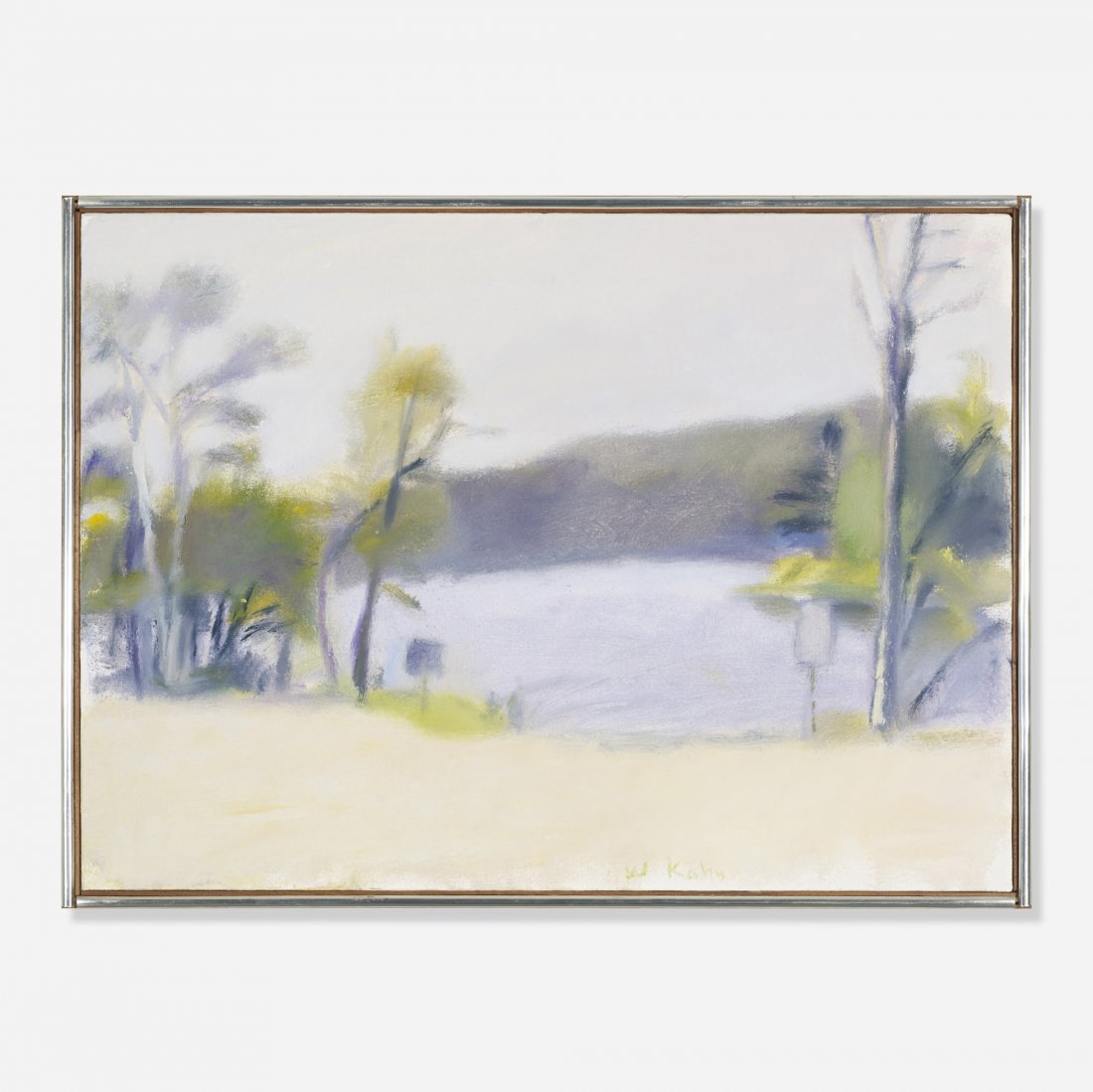 Wolf Kahn Fishing Access: Wolf Kahn Fishing Access Germany/USA oil on canvas 16 h x 22 w inches Signed to lower center 'W Kahn'. Provenance: Rudolph Galleries, Woodstock, NY and Coral Gables, FL | Collection of Charles and Jea