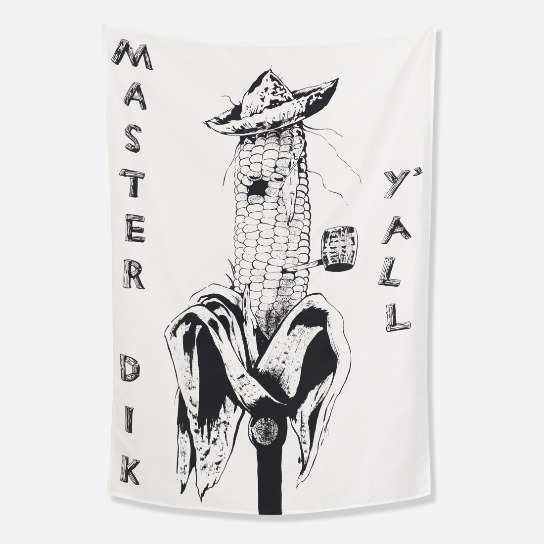 Mike Kelley Banner (Master Dik Y'all): Mike Kelley Banner (Master Dik Y'all) USA, 1989 screenprint on silk 52.5 h x 37.5 w inches Signed, numbered and dated to tassel '31/40 M Kelley 1989'. This work is number 31 from the edition of 40.