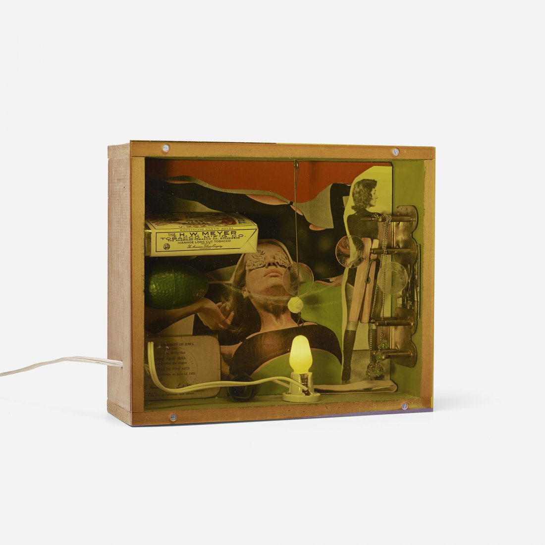 Jack Roth College Graduate: Jack Roth College Graduate USA, 1968 illuminated mixed media in shadow box 10 h x 11.75 w inches Signed, titled and dated to edge 'Roth 1968 College Graduate' with estate of stamp to reverse. Provenan