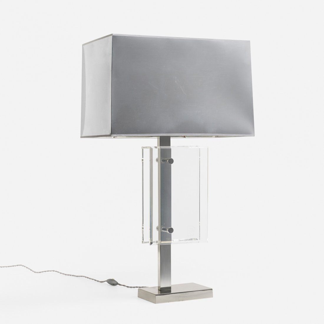 Pierre Cardin table lamp: Pierre Cardin table lamp from a Muriel Brandolini Interior France, c. 1970 plastic film, chrome-plated brass, acrylic 19 w x 10.25 d x 32 h inches Signed with artist's logo to front: [P]. Literature: 