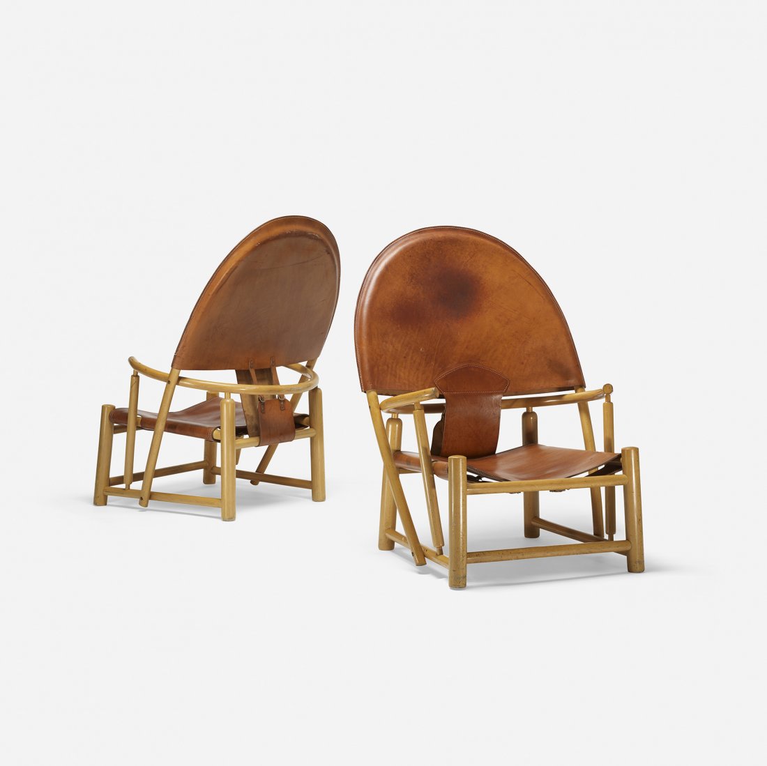 Toffoloni and Palange Hoop chairs, pair: Werther Toffoloni and Piero Palange Hoop chairs, pair Germa Italy, c. 1972 leather, beech, brass 31.5 w x 27 d x 42 h inches Literature: Il Design in Italia: dell'Arredamento Domestico, Gramigna and B