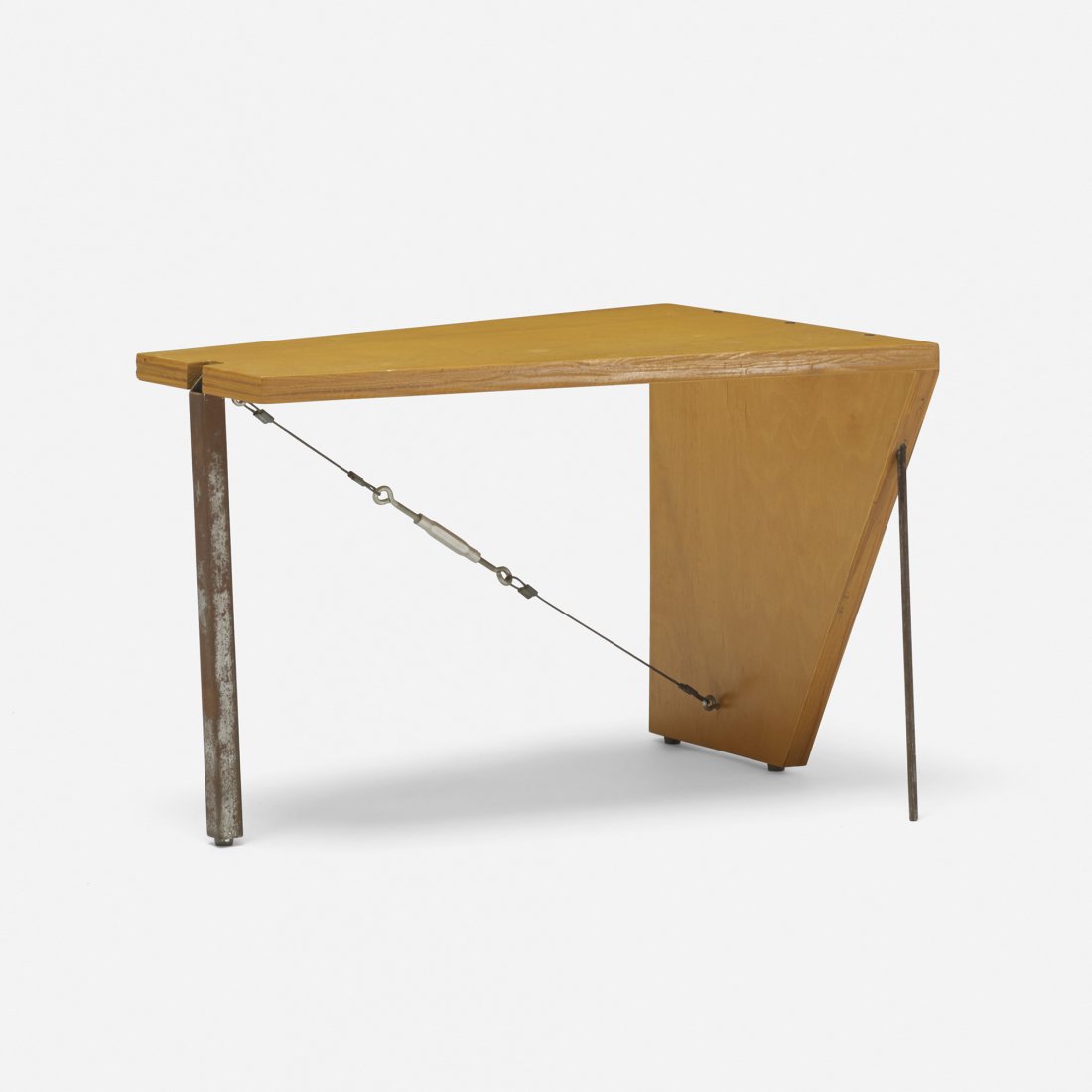 David Lynch Espresso table: David Lynch Espresso table USA, c. 1988 birch plywood, steel, steel wire with turnbuckle 18 w x 13 d x 13 h inches In the late 1980s and early 1990s David Lynch began designing furniture that he and L