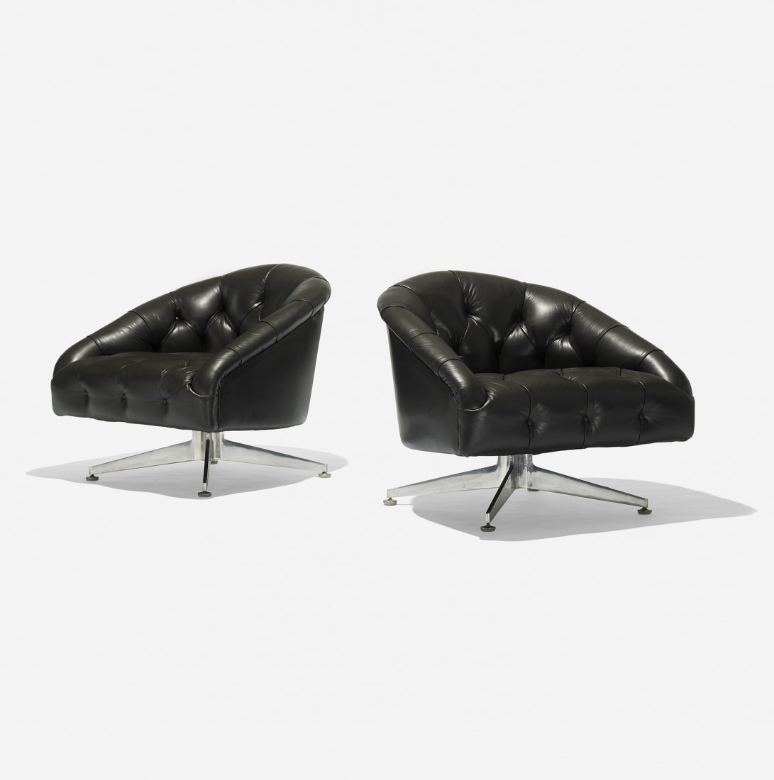 Ward Bennett lounge chairs, pair: Ward Bennett lounge chairs, pair Lehigh Leopold USA, c. 1965 leather, aluminum 31 w x 31 d x 27.5 h inches Provenance: Purchased from the Indianapolis Museum of Art by the present owner