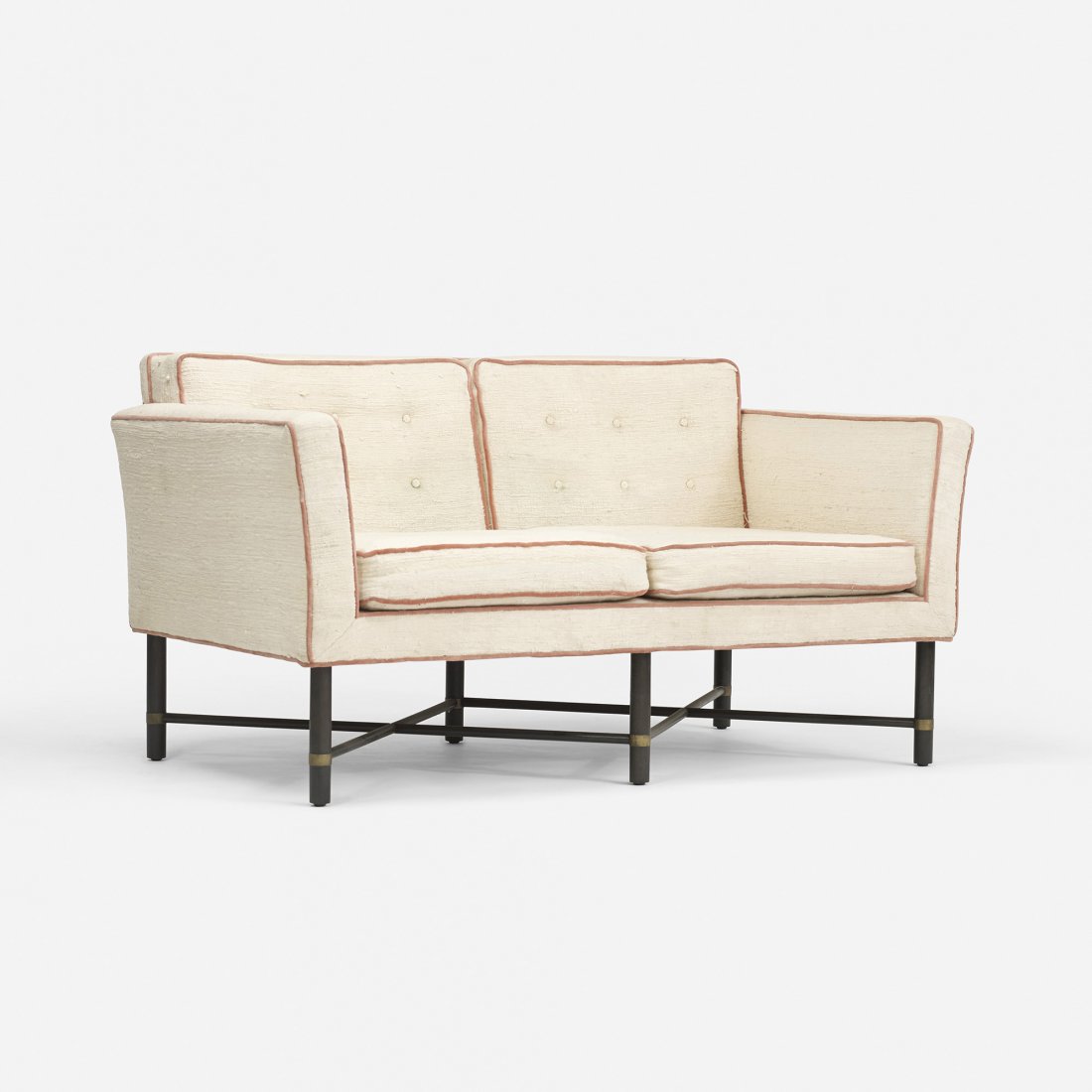 Harvey Probber settee: Harvey Probber settee USA, c. 1950 upholstery, lacquered mahogany, brass 55 w x 32 d x 30 h inches